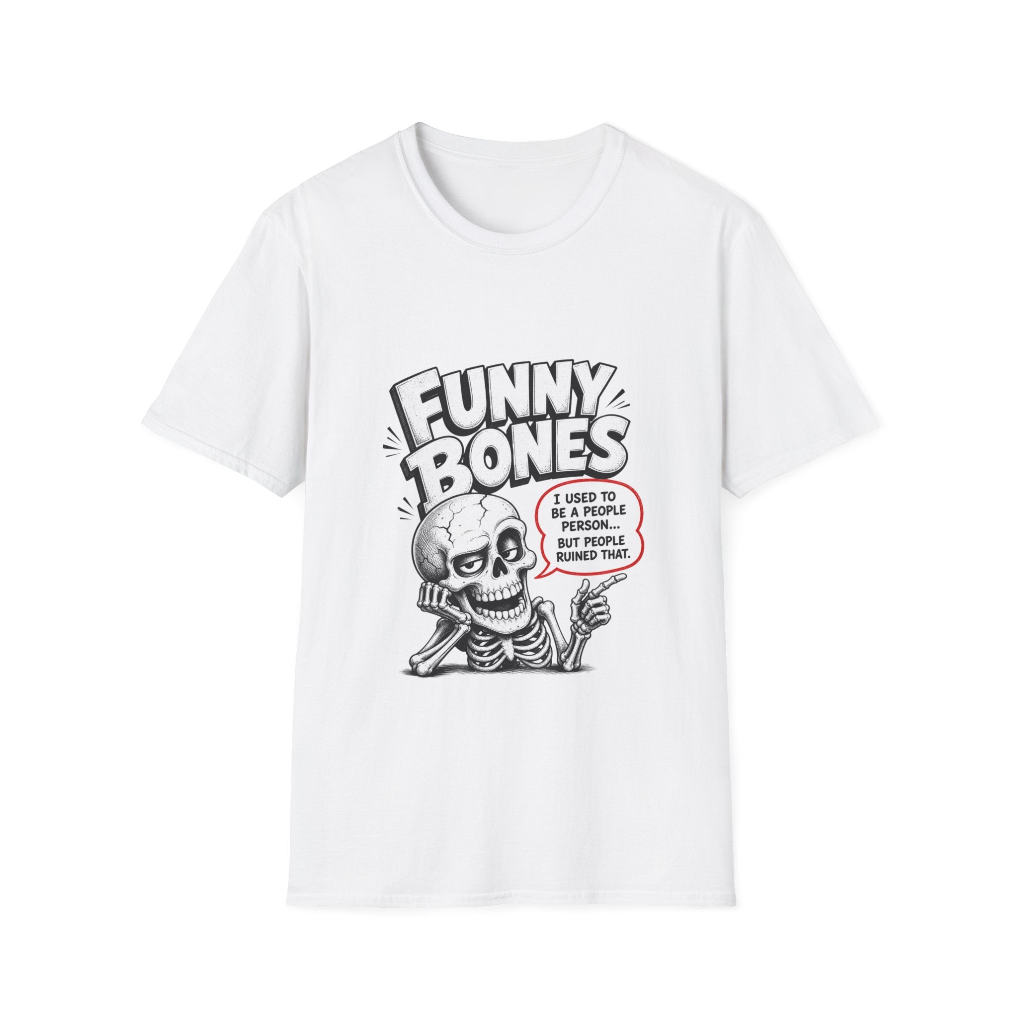 Funny Bones Skeleton T-Shirt — Humorous Retro Skull Tee (I Used to Be a People Person)