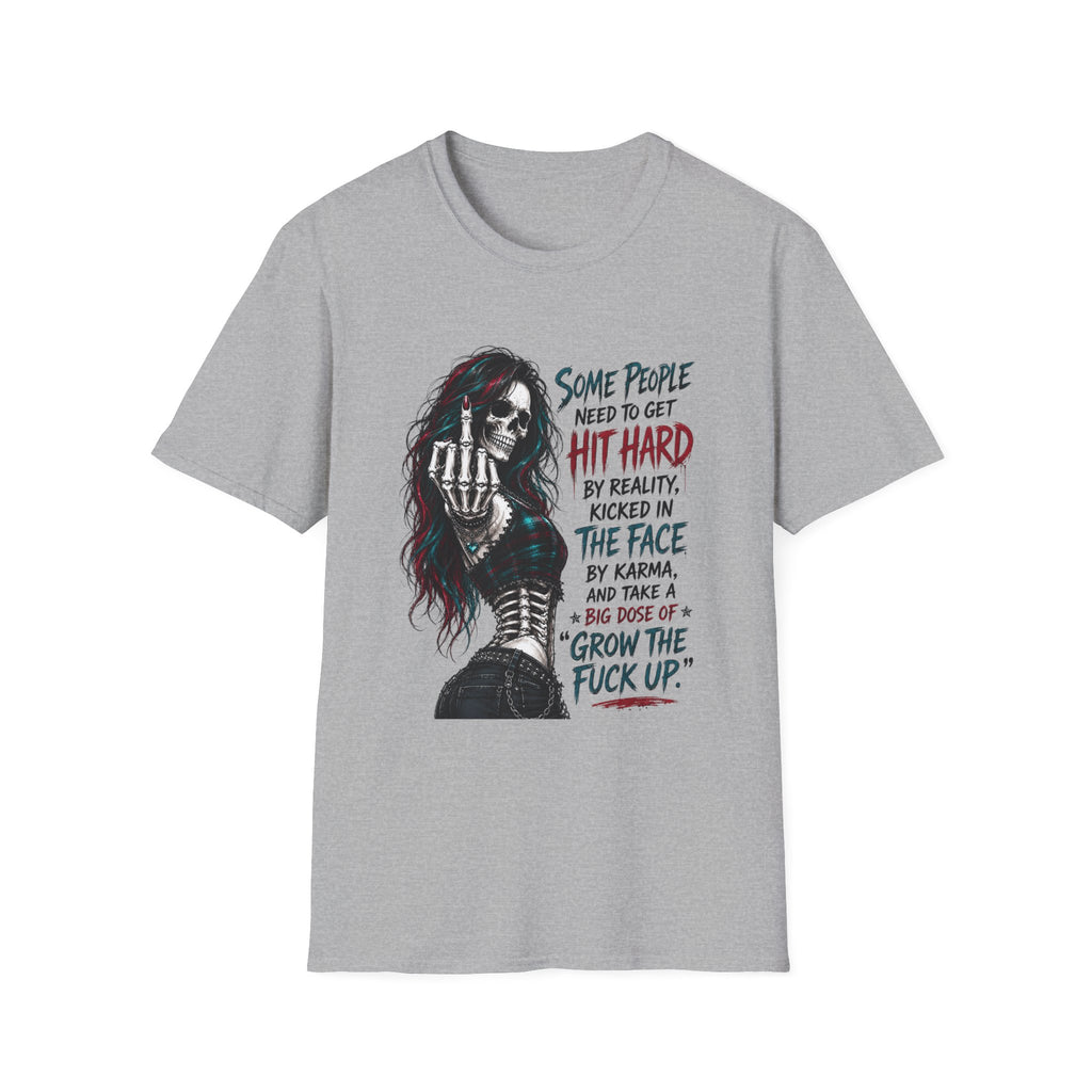 Edgy 'Grow the F*** Up' Graphic T-Shirt — Dark Skull Girl Statement Tee