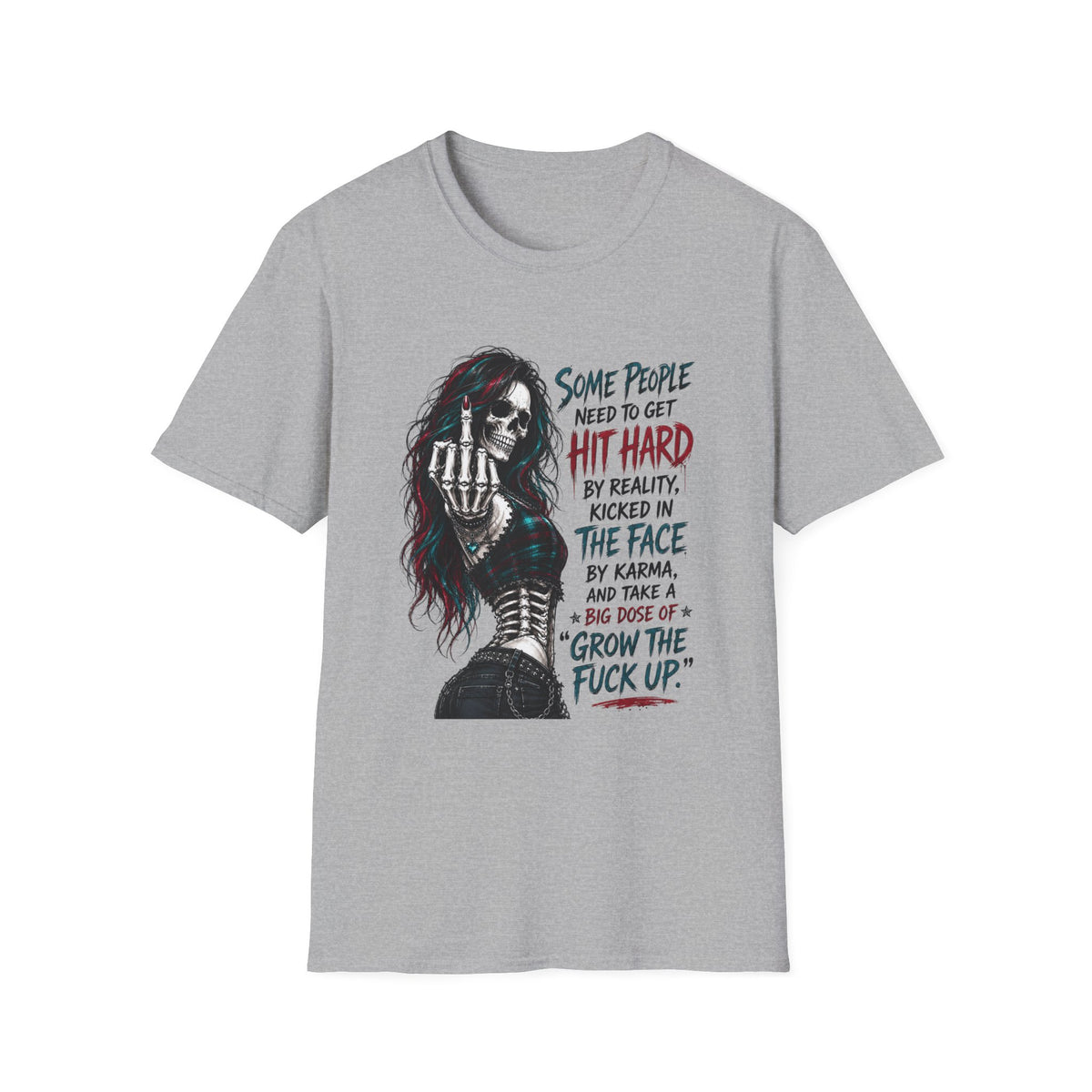 Edgy 'Grow the F*** Up' Graphic T-Shirt — Dark Skull Girl Statement Tee