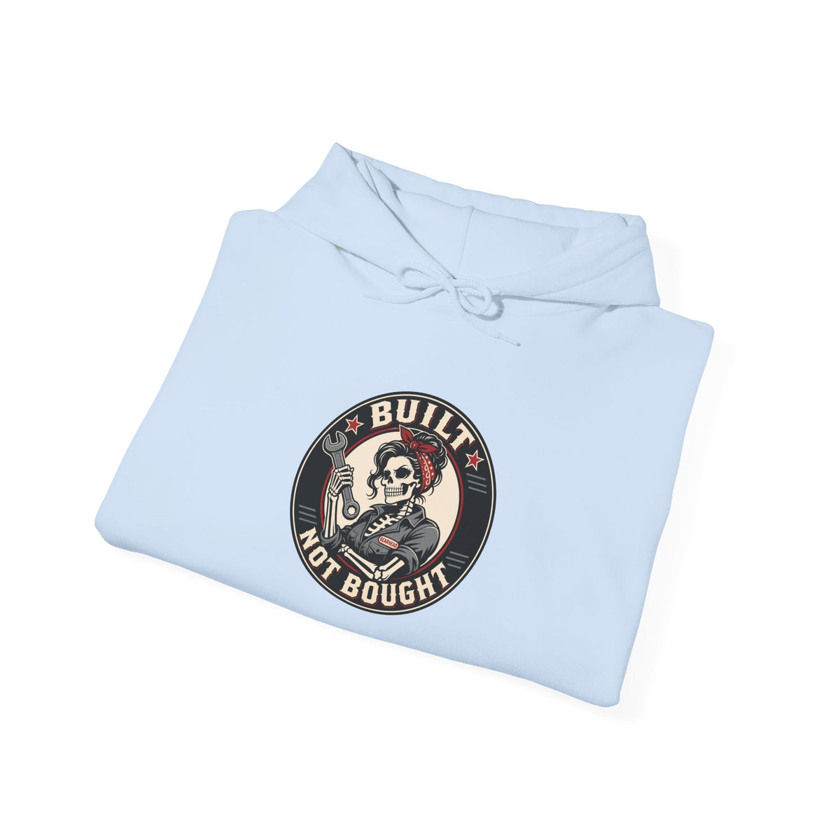 Built Not Bought Hoodie | Skeleton Mechanic Garage Badge