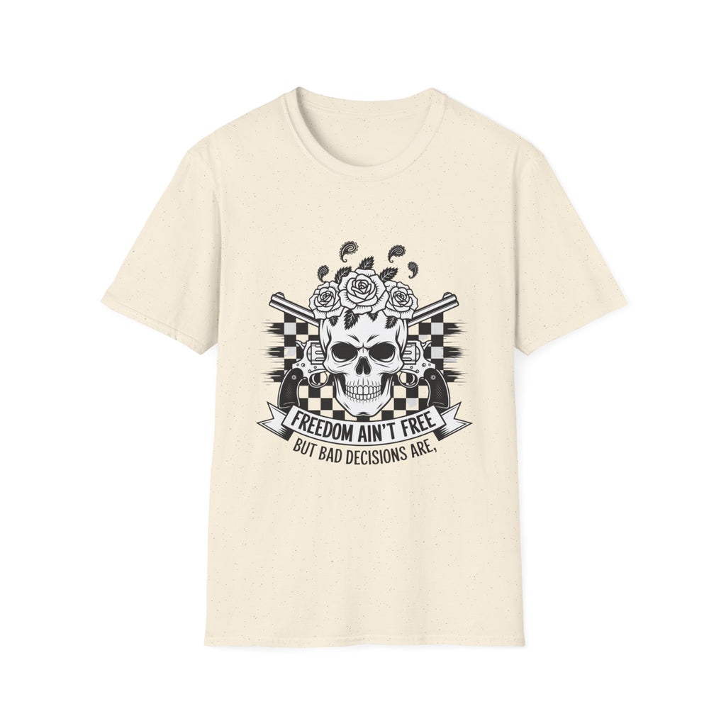 Skull & Roses T‑Shirt — “Freedom Ain’t Free” Racing Flag Graphic
