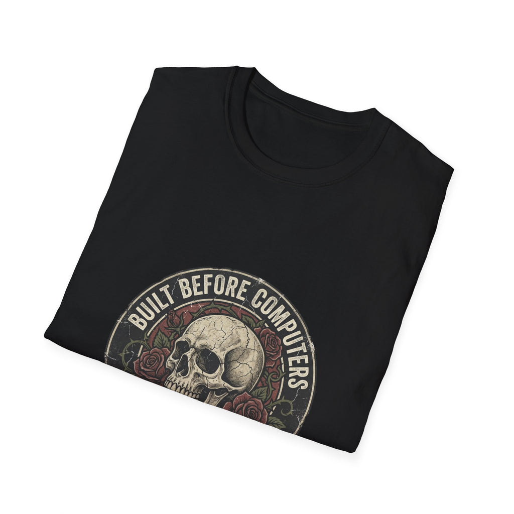 T-Shirt — "Built Before Computers" Vintage Skull Graphic Tee