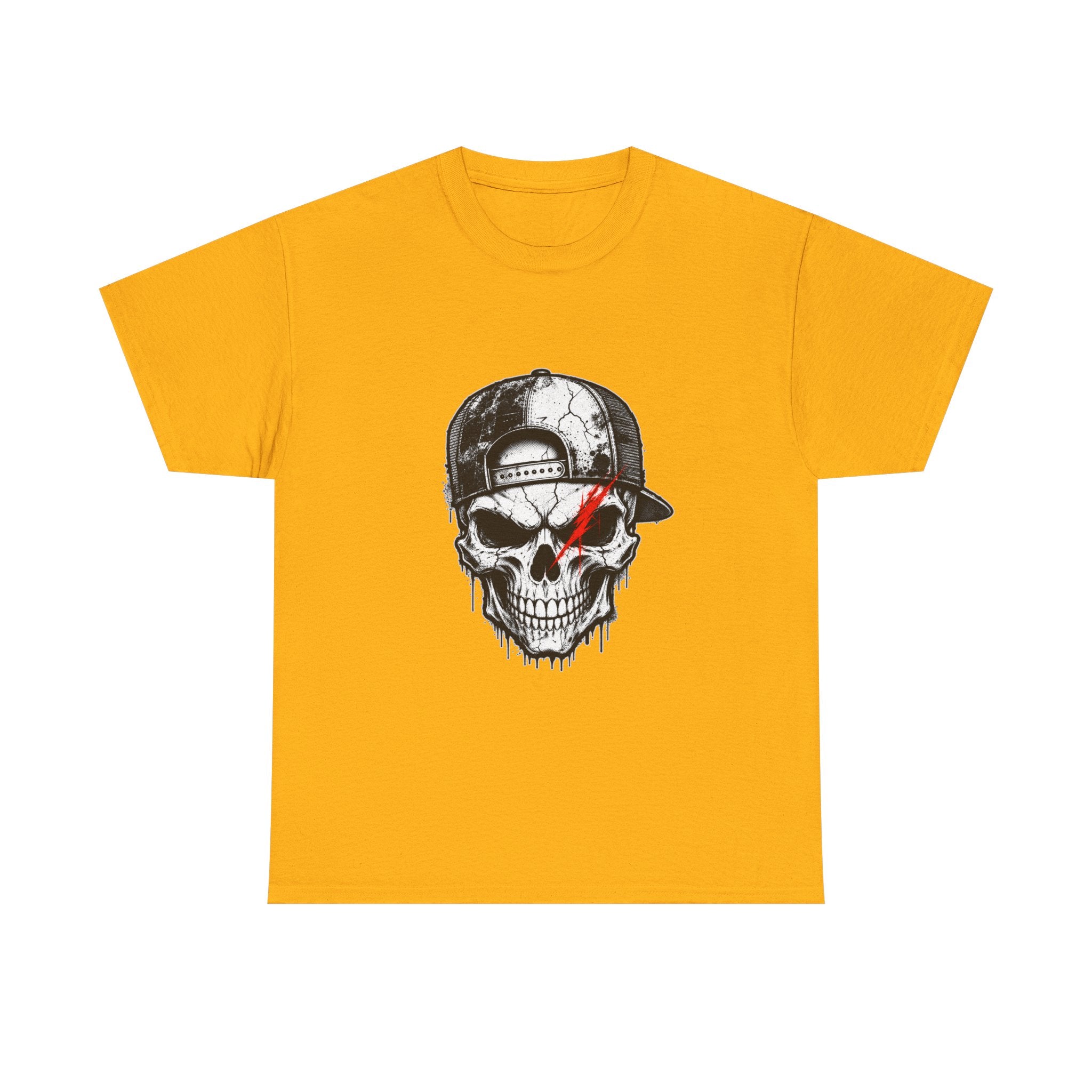 Skull Cap T-Shirt — Grunge Skull with Red Eye Slash Graphic