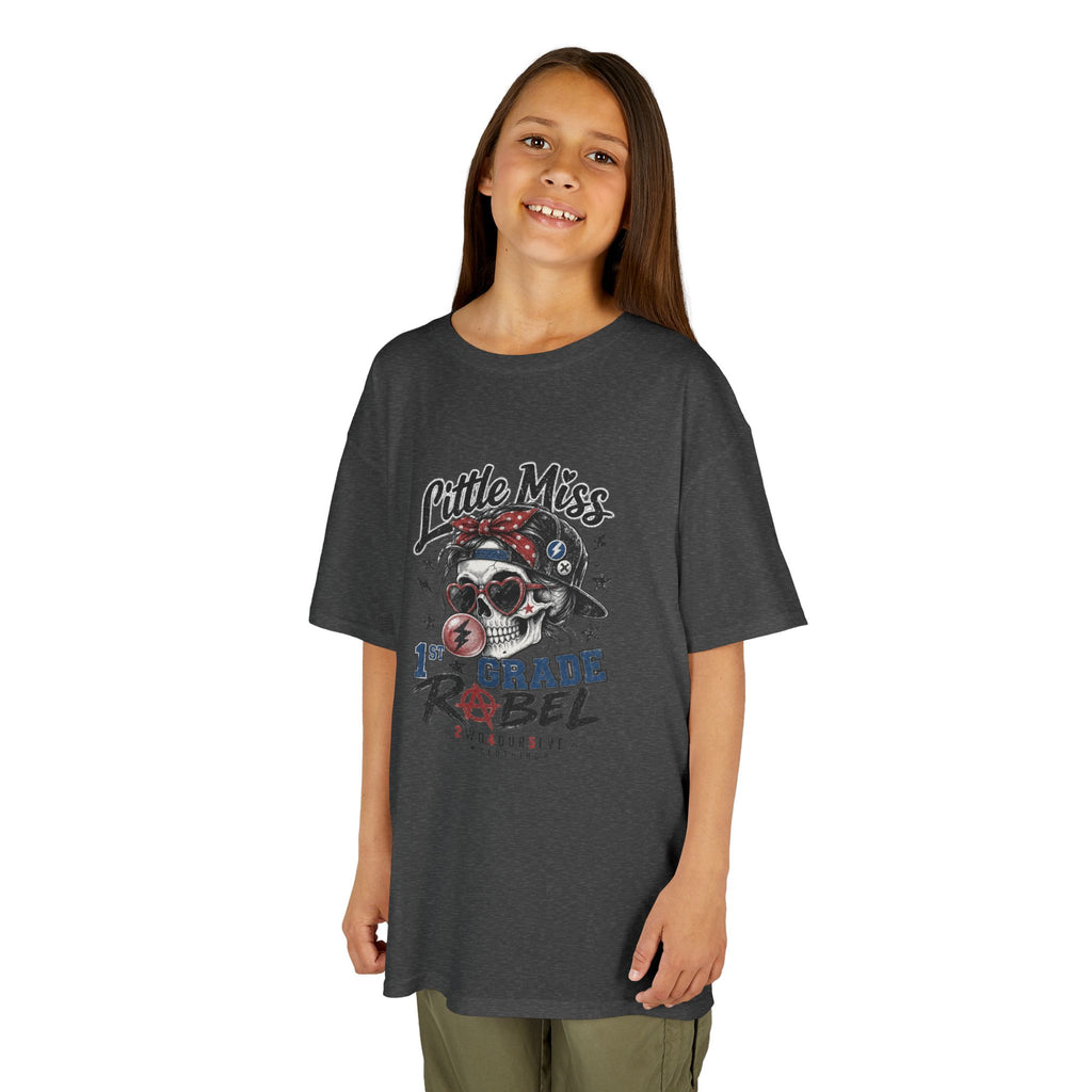 Kids T-Shirt — "Little Miss Rebel" Skull Bandana Graphic