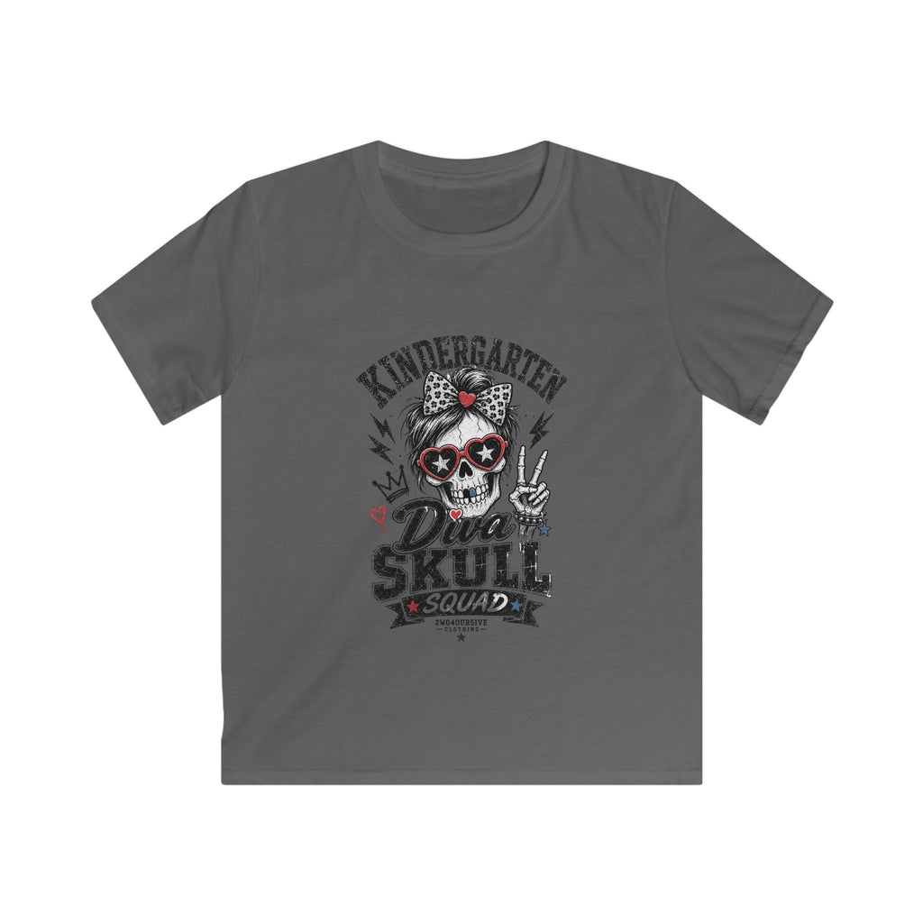 Kids Tee — "Kindergarten Diva Skull Squad" Graphic Shirt
