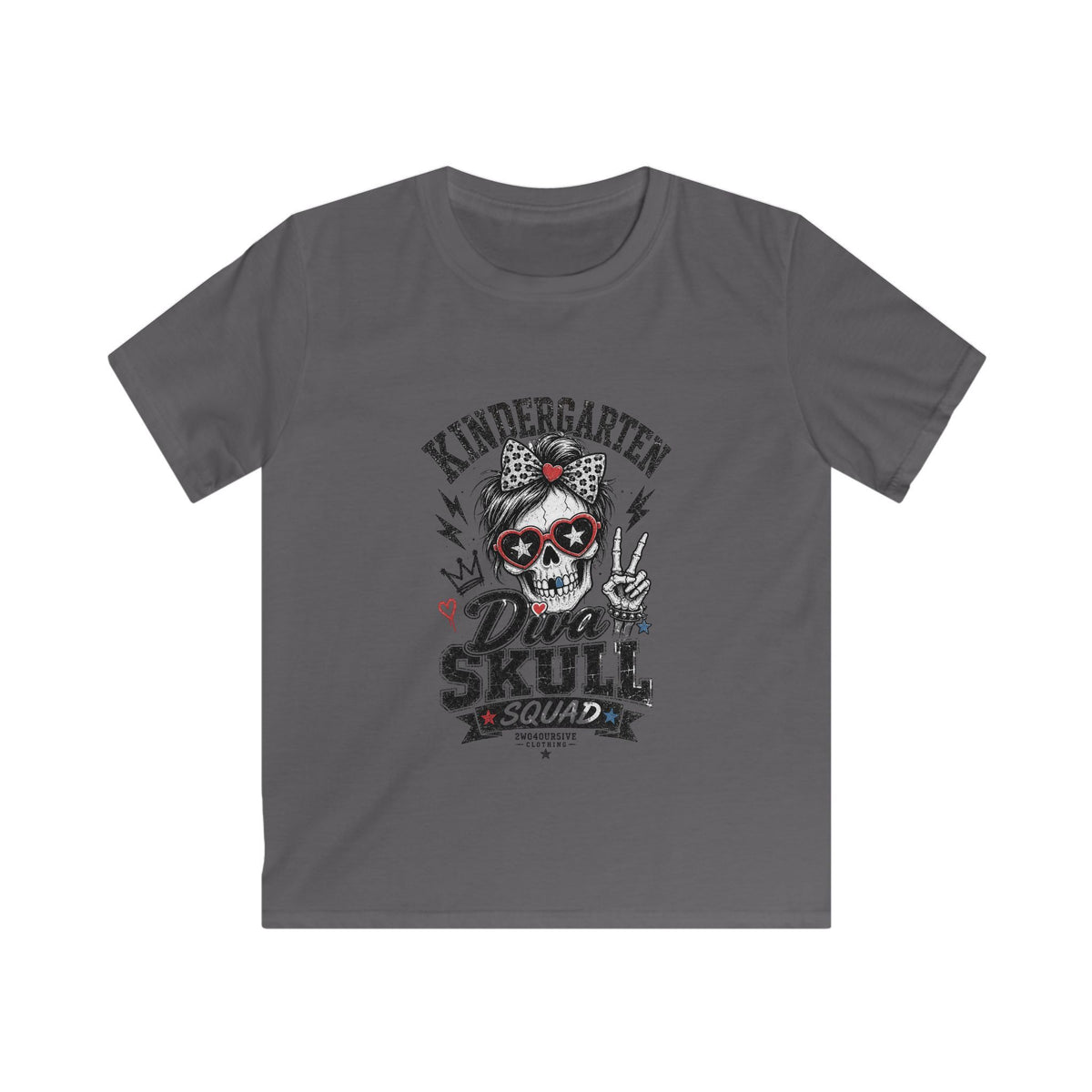 Kids Tee — "Kindergarten Diva Skull Squad" Graphic Shirt
