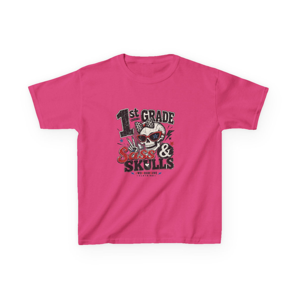 1st Grade Skulls & Sparks Kids Tee — Cute Rocker School Shirt for Back to School