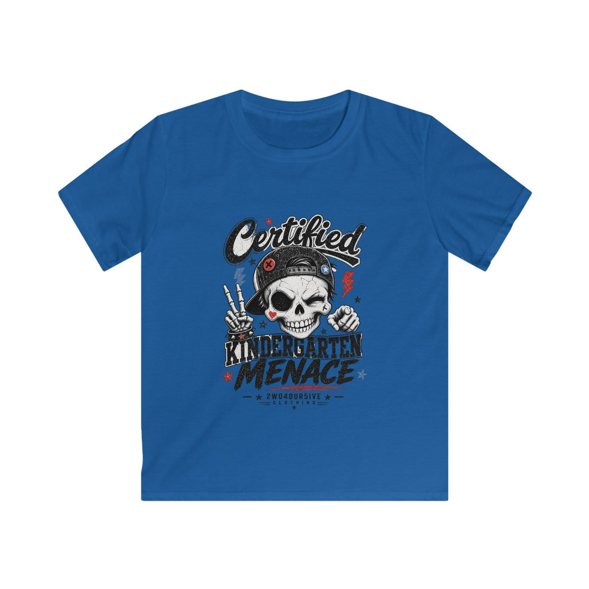 Kids Tee - "Certified Kindergarten Menace" Skull Graphic Shirt