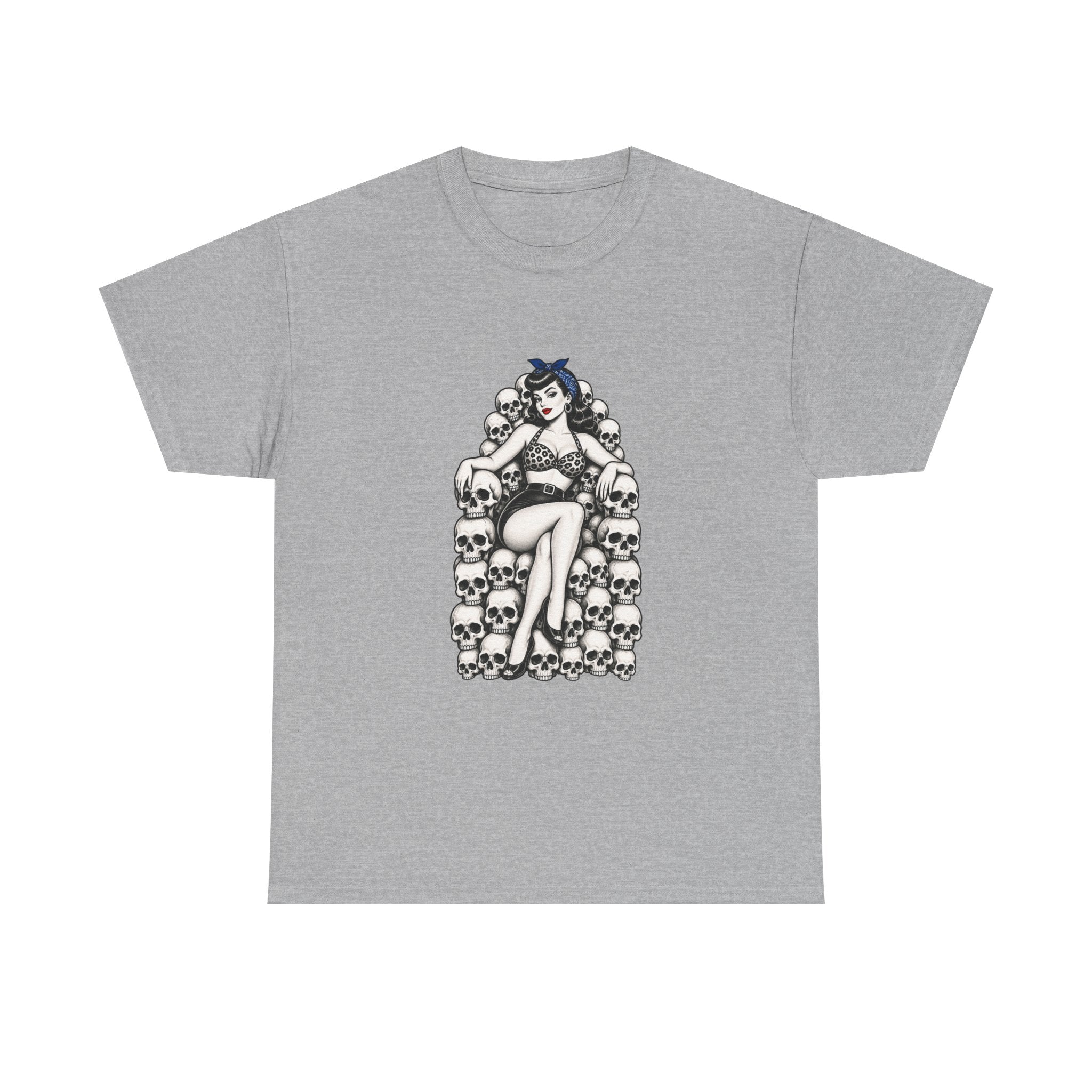 Skull Throne Pin-Up T-Shirt — Retro Goth Rockabilly Tee