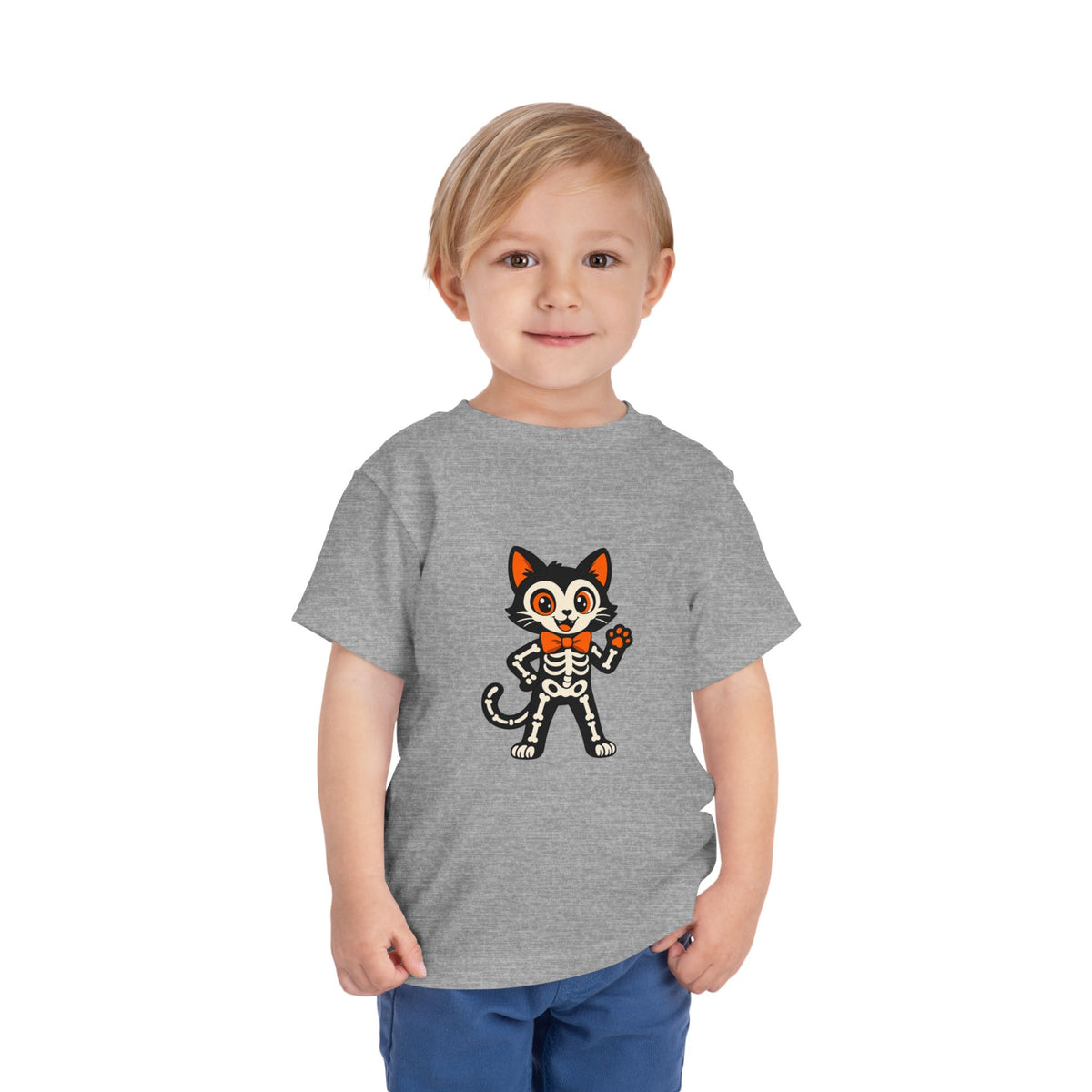 Toddler Tee — Cute Cat Skeleton Halloween Shirt
