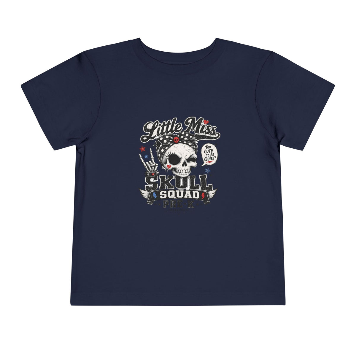 Toddler Tee - "Little Miss Skull Squad Pre-K" Cute Punk Skull Shirt for Preschool Girls