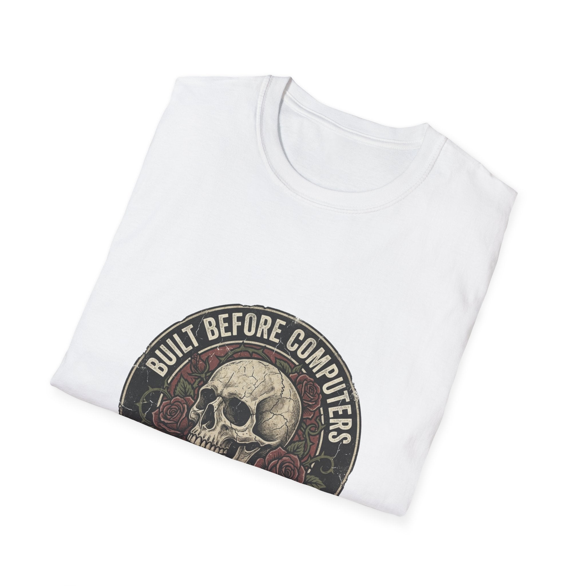 T-Shirt — "Built Before Computers" Vintage Skull Graphic Tee