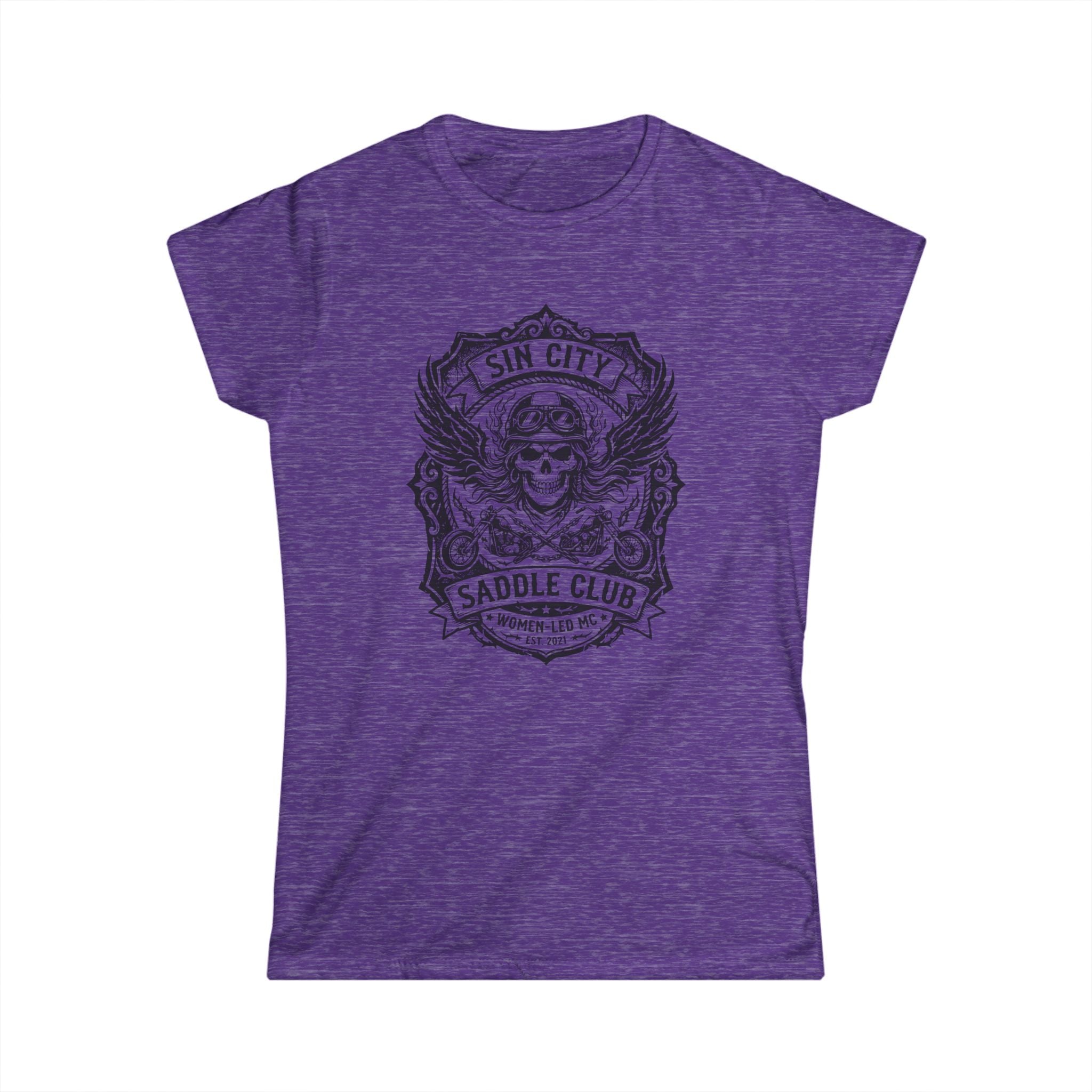 Sin City Saddle Club Skull Tee — Women's Biker Graphic T-Shirt