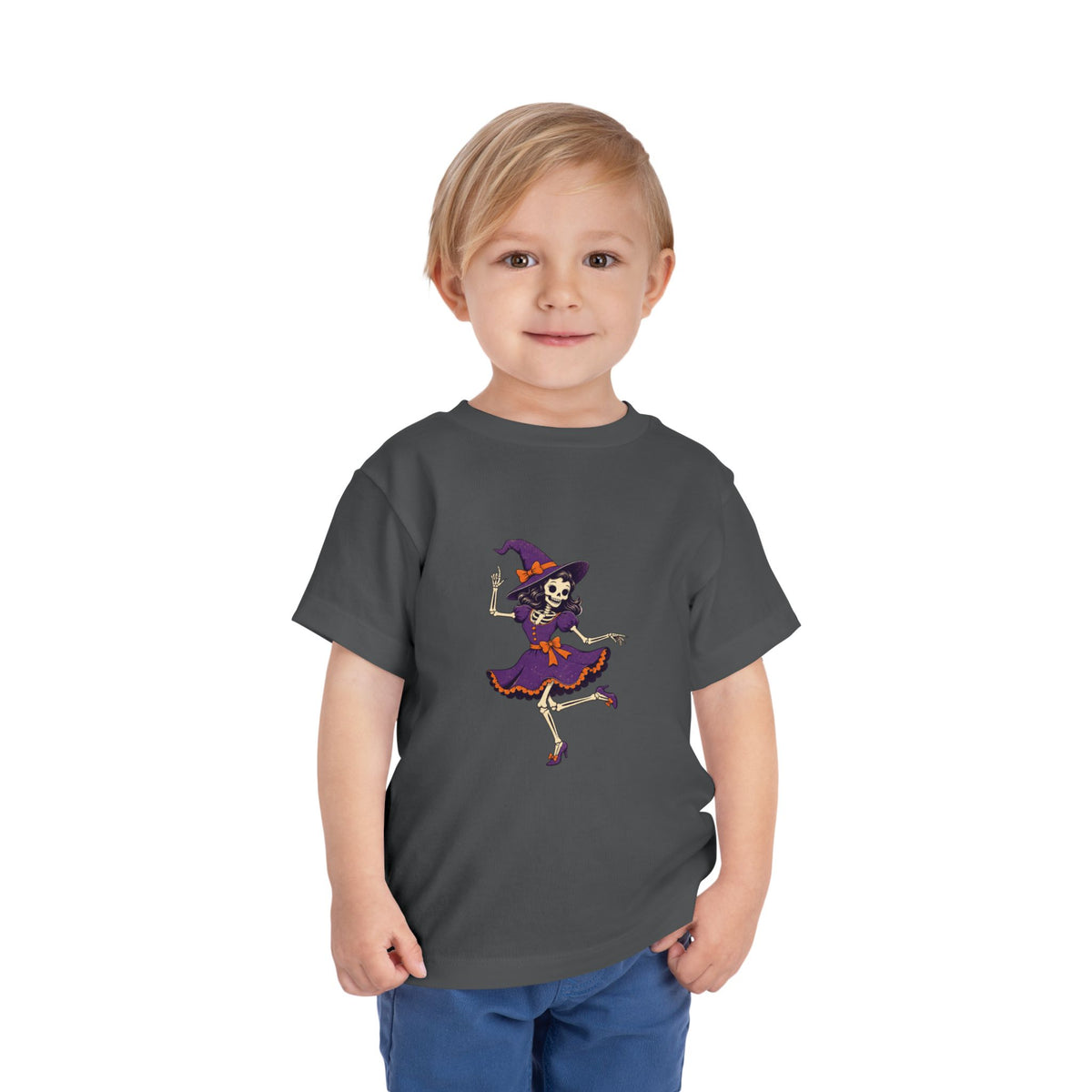 Toddler Witch Skeleton Tee — Cute Dancing Skeleton Halloween Shirt for Kids