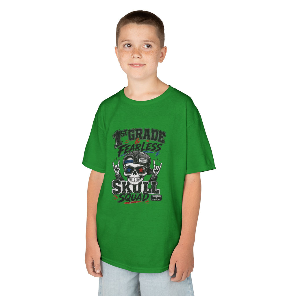 Kids Skull Squad T‑Shirt – 1st Grade Fearless Design