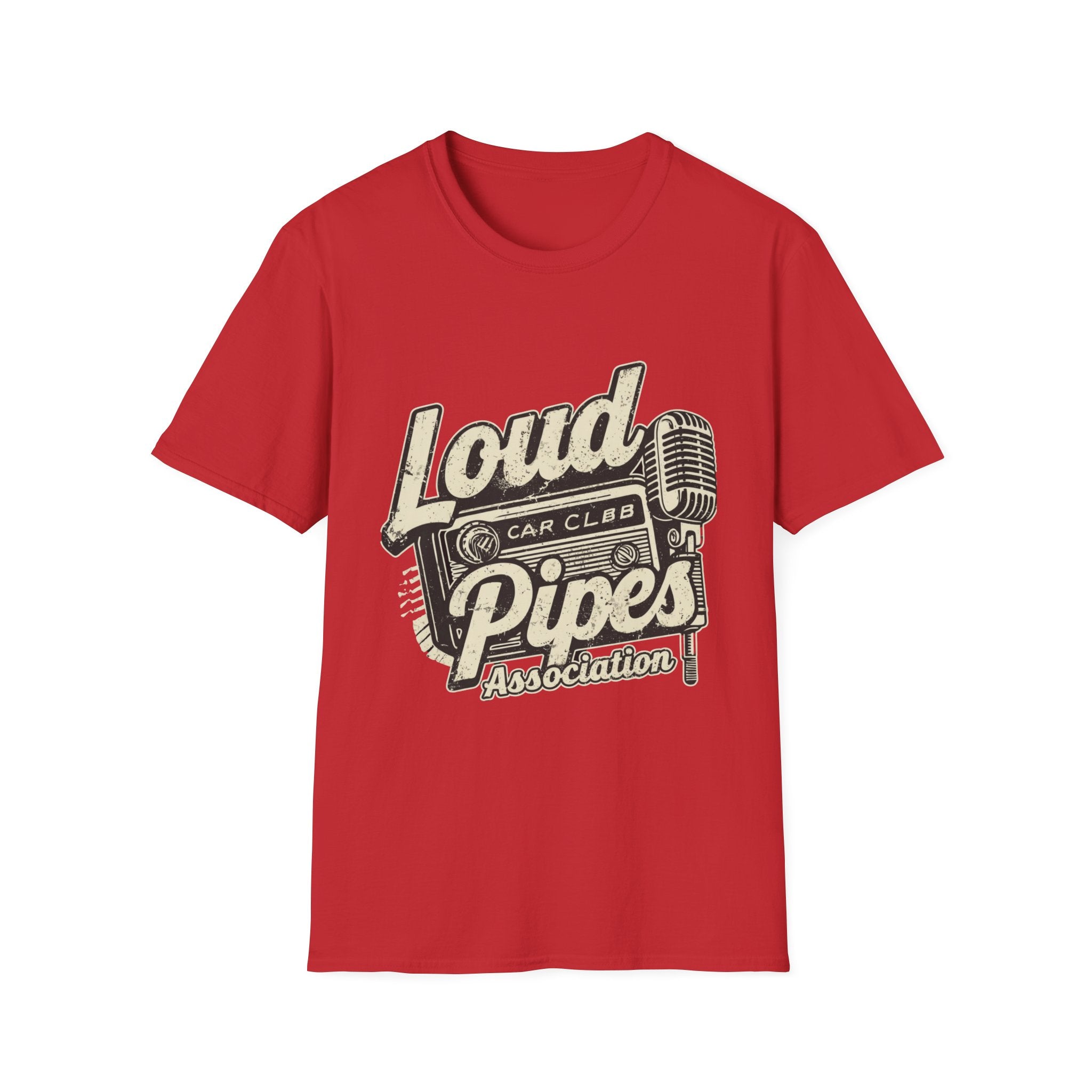 Loud Pipes Car Club T-Shirt — Retro Microphone Vintage Racing Tee