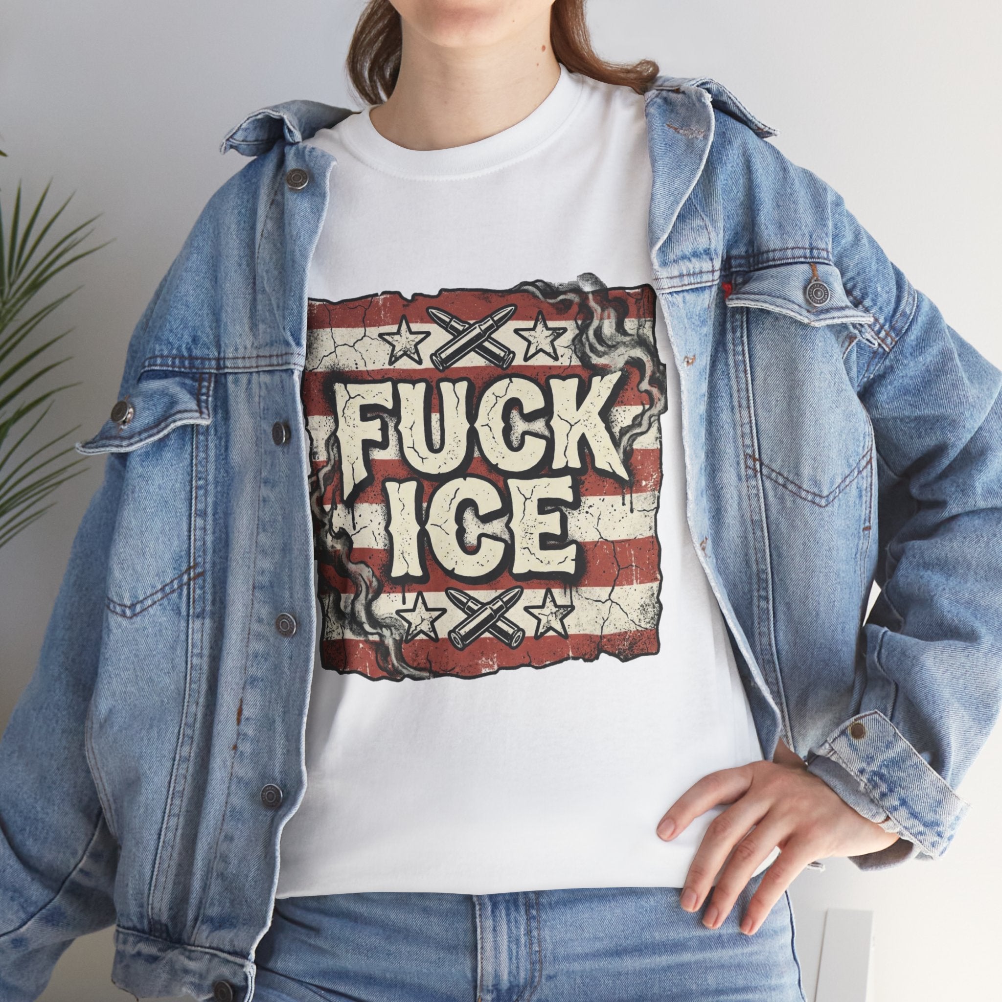 Graphic Tee — "FUCK ICE" Distressed American Flag Protest T‑Shirt