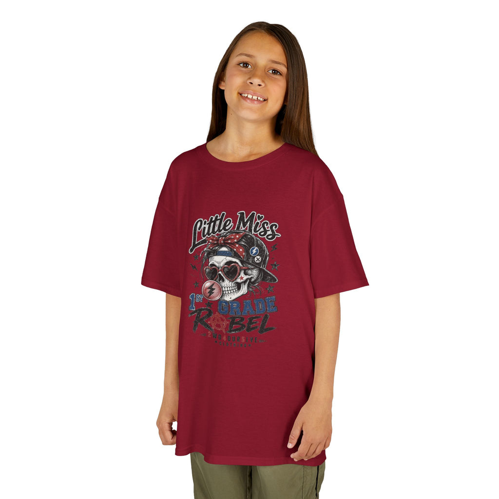 Kids T-Shirt — "Little Miss Rebel" Skull Bandana Graphic