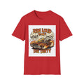 Ride Loud Die Dirty T-Shirt — Flaming Hot Rod with Skulls Moto Tee