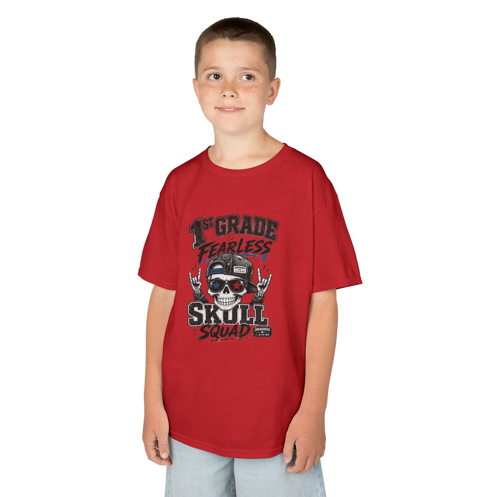 Kids Skull Squad T‑Shirt – 1st Grade Fearless Design