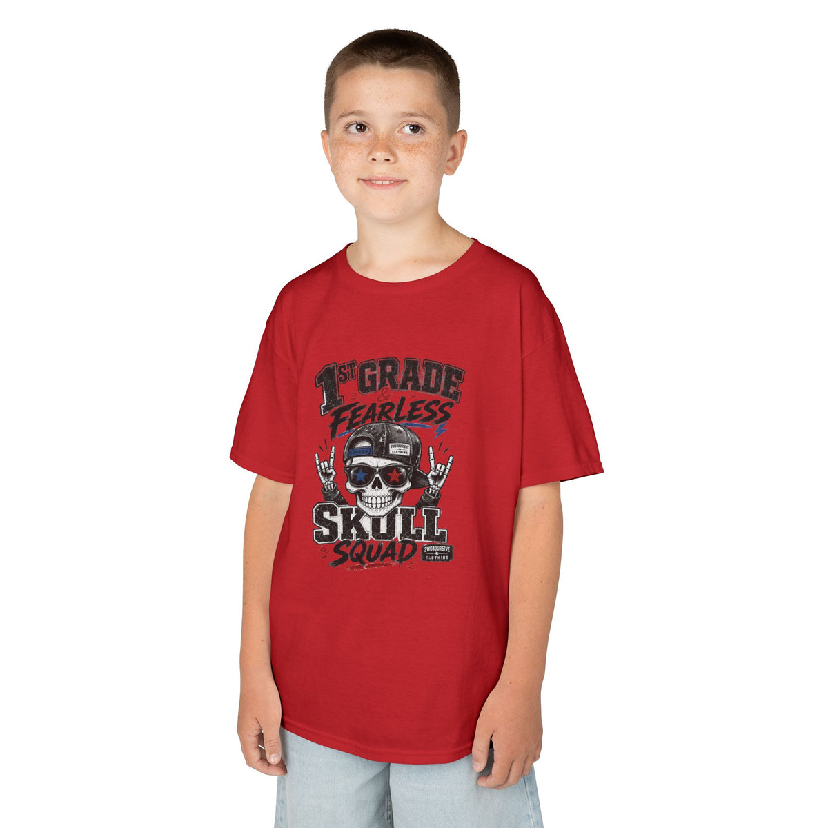 Kids Skull Squad T‑Shirt – 1st Grade Fearless Design