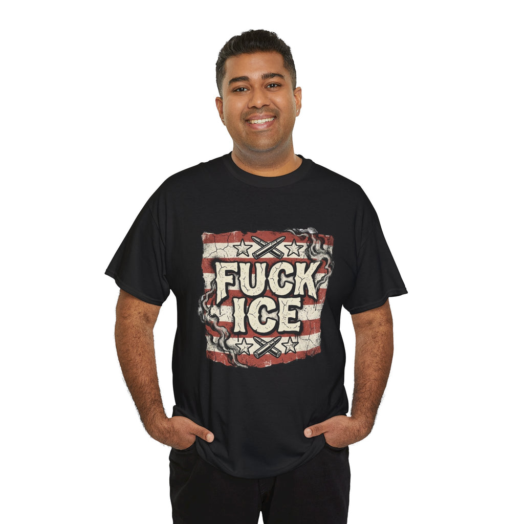 Graphic Tee — "FUCK ICE" Distressed American Flag Protest T‑Shirt