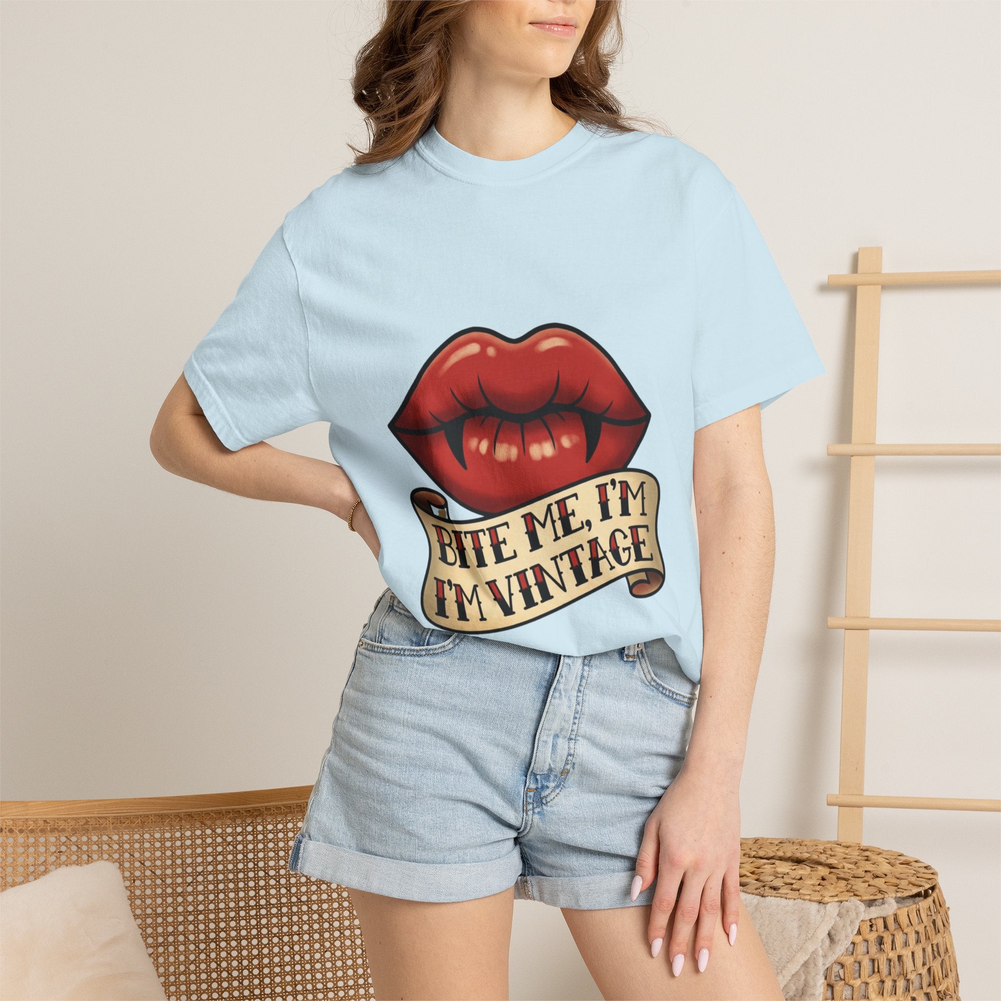 Vintage Tattoo Lips T-Shirt — "Bite Me, I'm Vintage" Graphic Tee