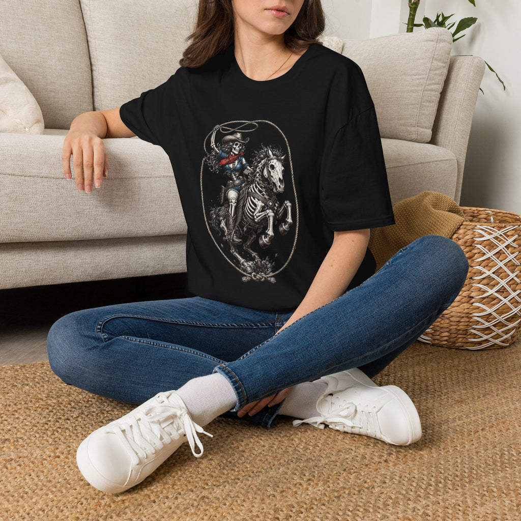 Skeleton Cowboy Riding Horse T-Shirt — Western Gothic Rodeo Tee