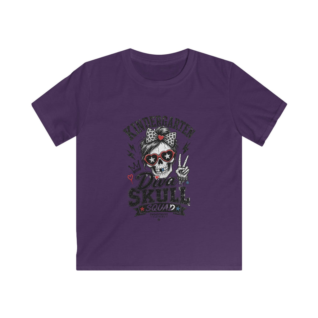 Kids Tee — "Kindergarten Diva Skull Squad" Graphic Shirt