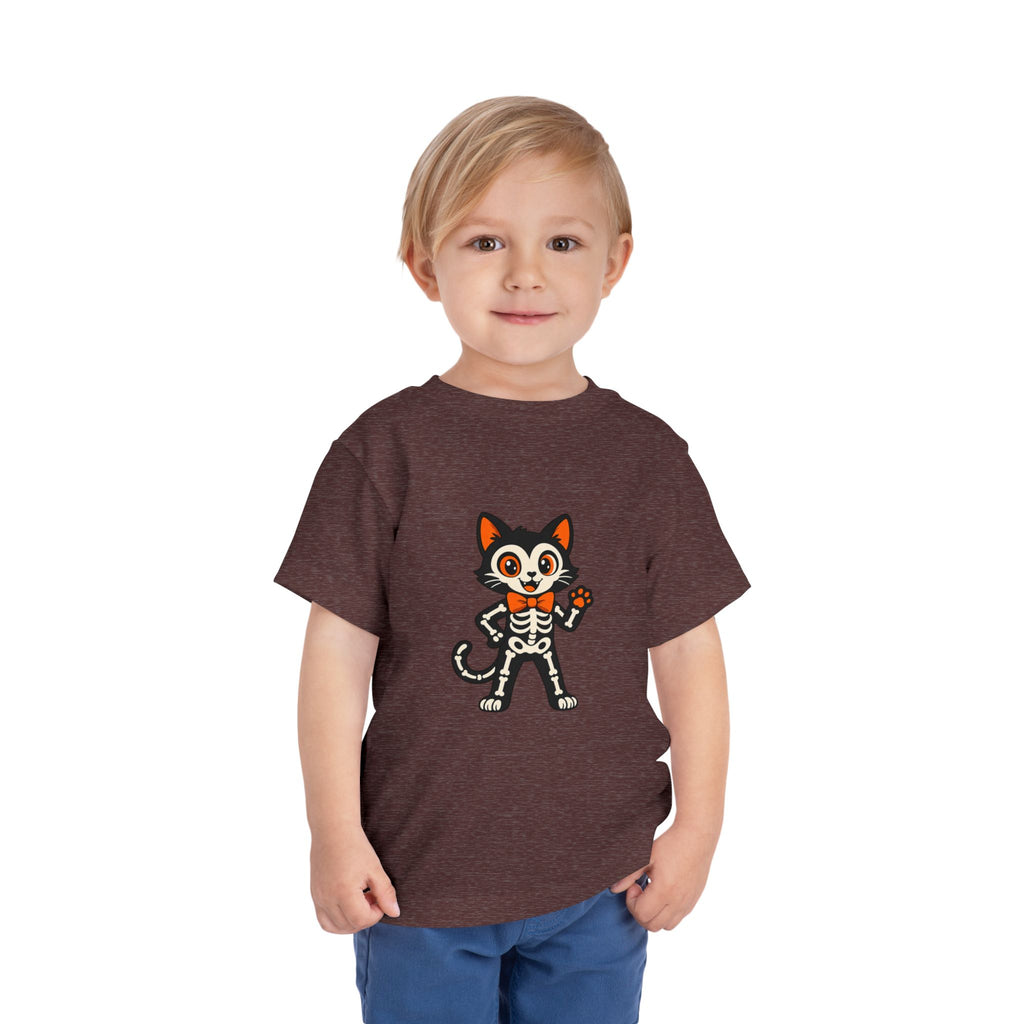 Toddler Tee — Cute Cat Skeleton Halloween Shirt
