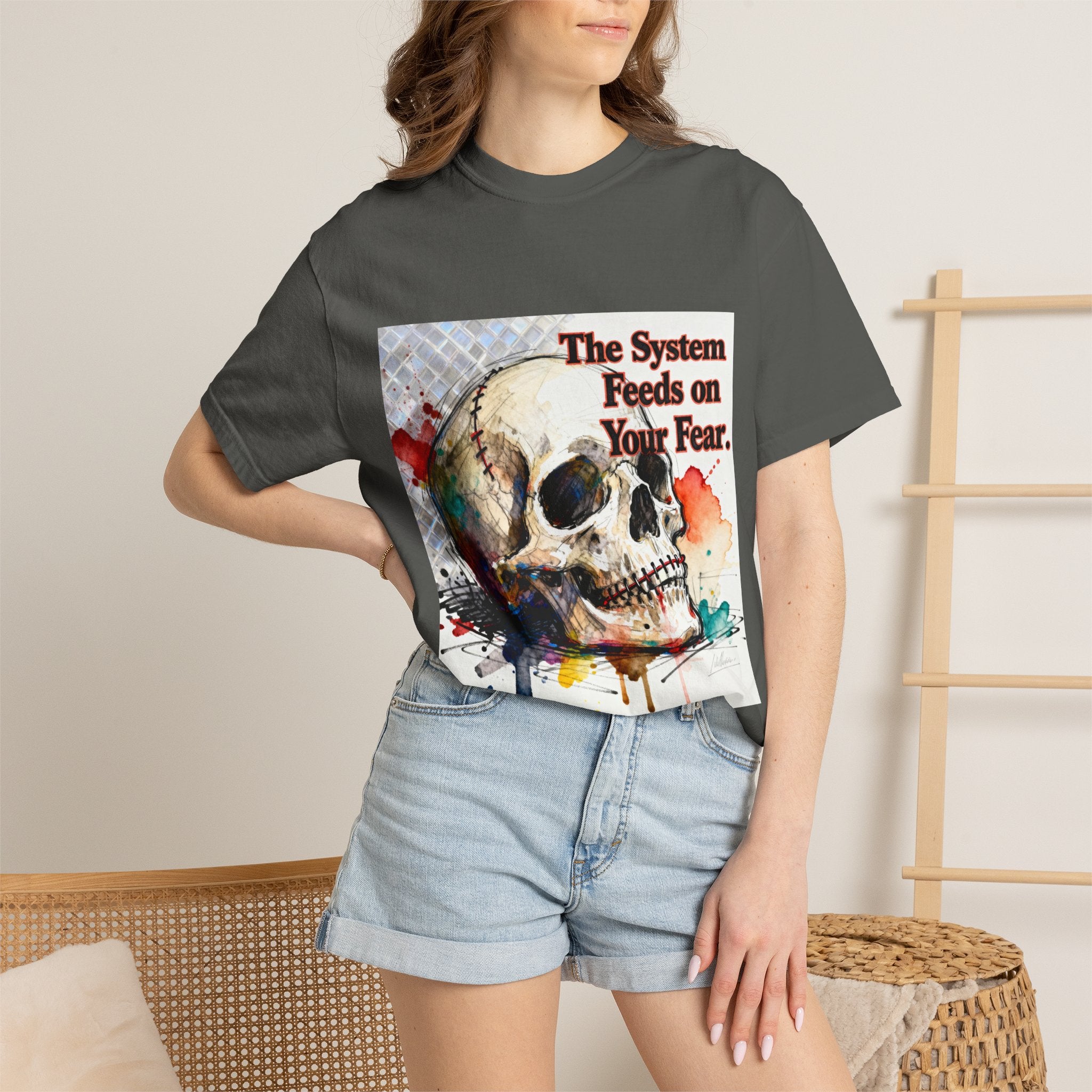 Skull "The System Feeds on Your Fear" Graphic T-Shirt