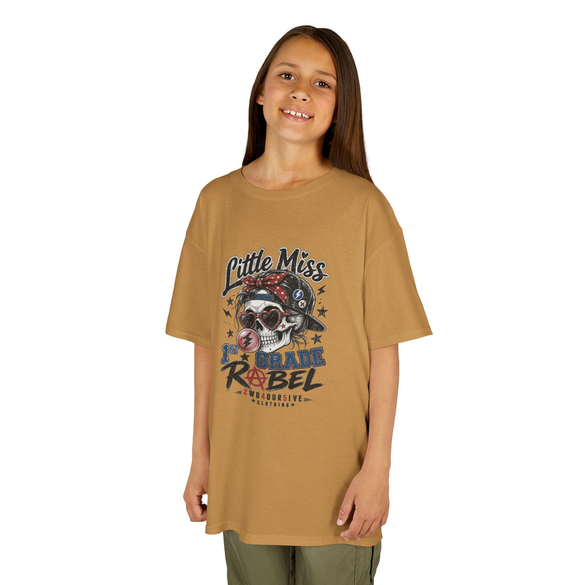 Kids T-Shirt — "Little Miss Rebel" Skull Bandana Graphic