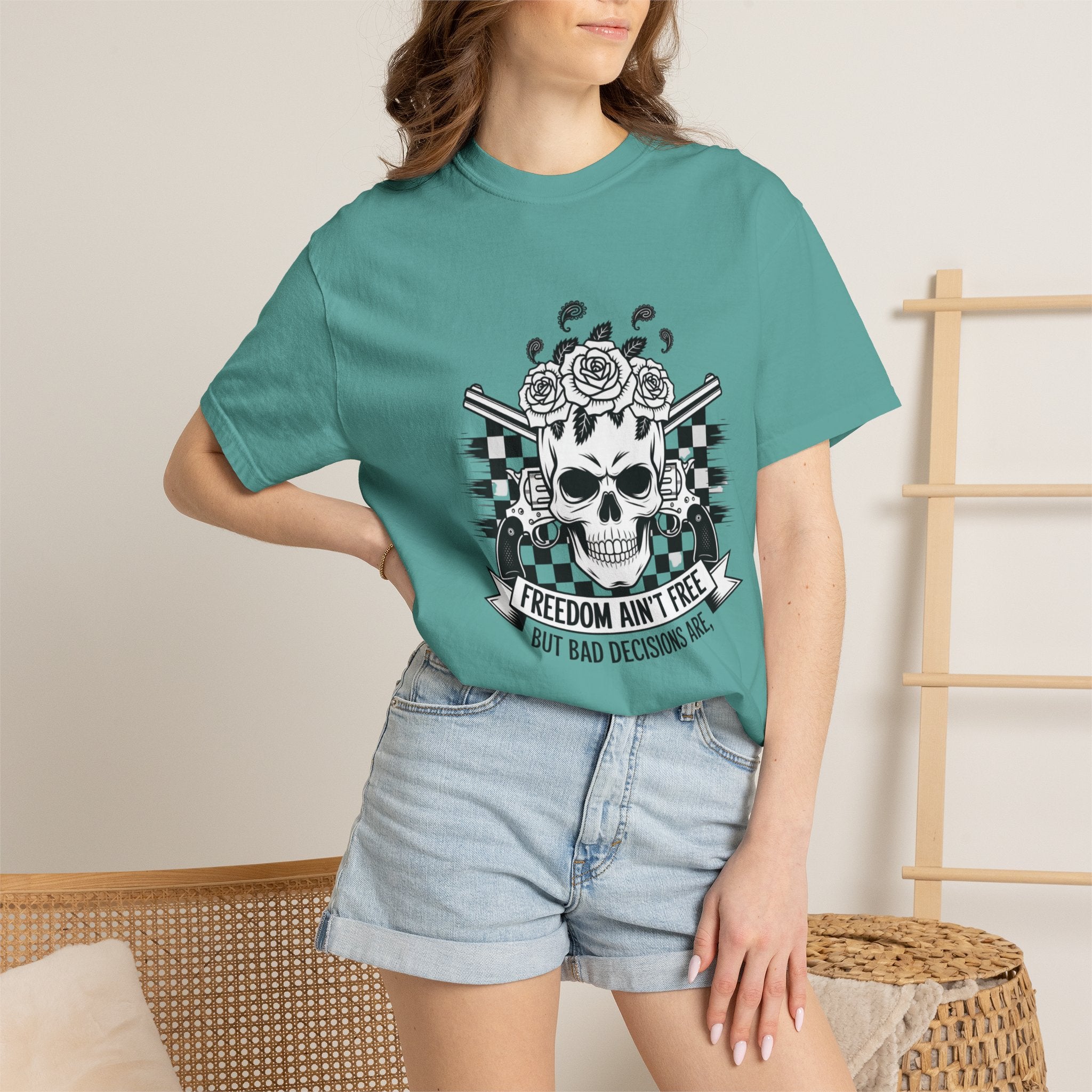 Skull & Roses T‑Shirt — "Freedom Ain't Free" Graphic Tee