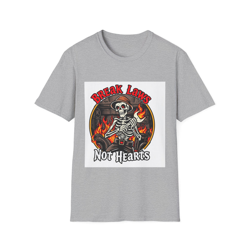 Break Laws Not Hearts Skeleton Flame Graphic T-Shirt