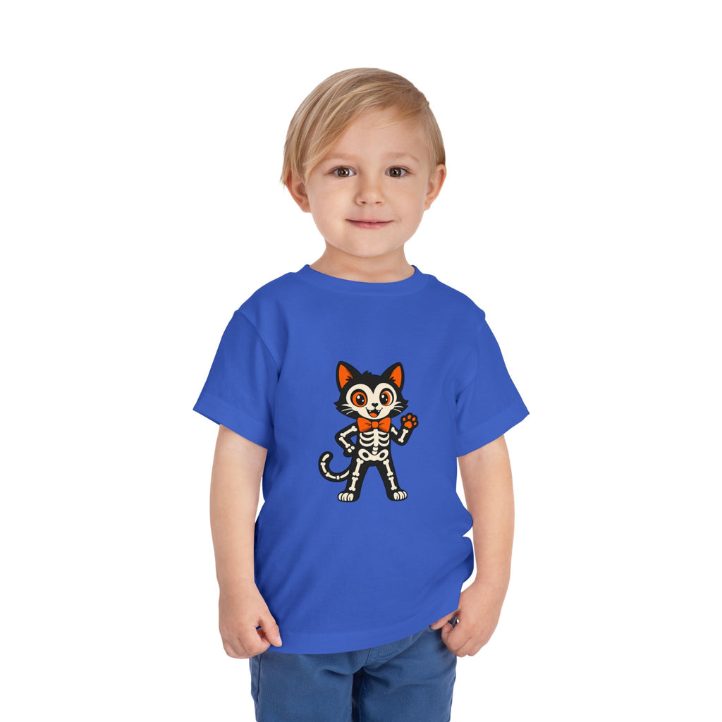 Toddler Tee — Cute Cat Skeleton Halloween Shirt
