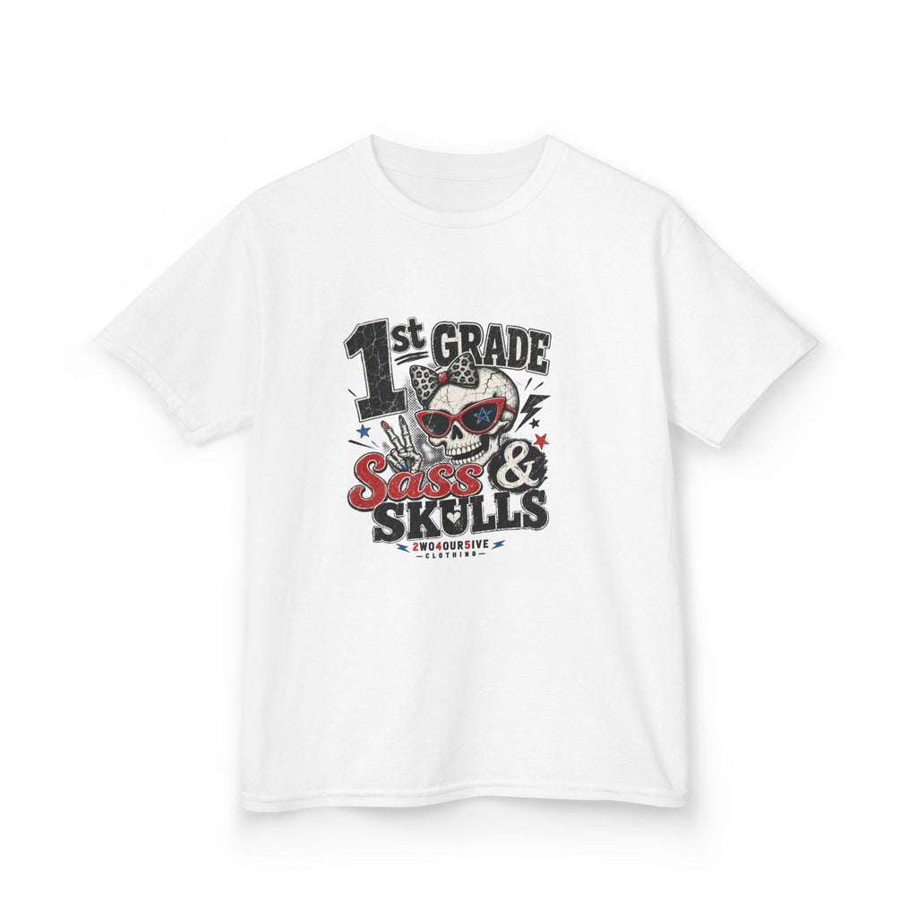 1st Grade Skulls & Sparks Kids Tee — Cute Rocker School Shirt for Back to School