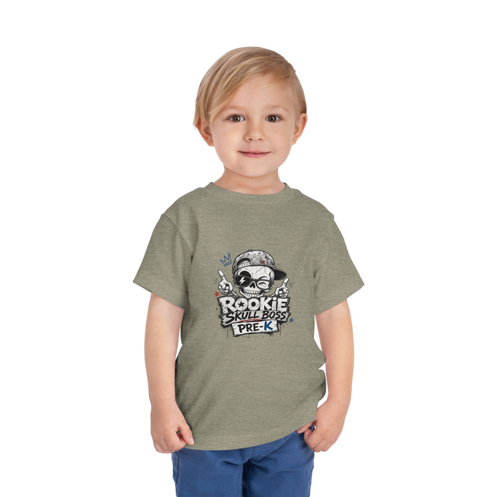 Toddler Tee — "Rookie Skull Boss Pre-K" Graphic Shirt