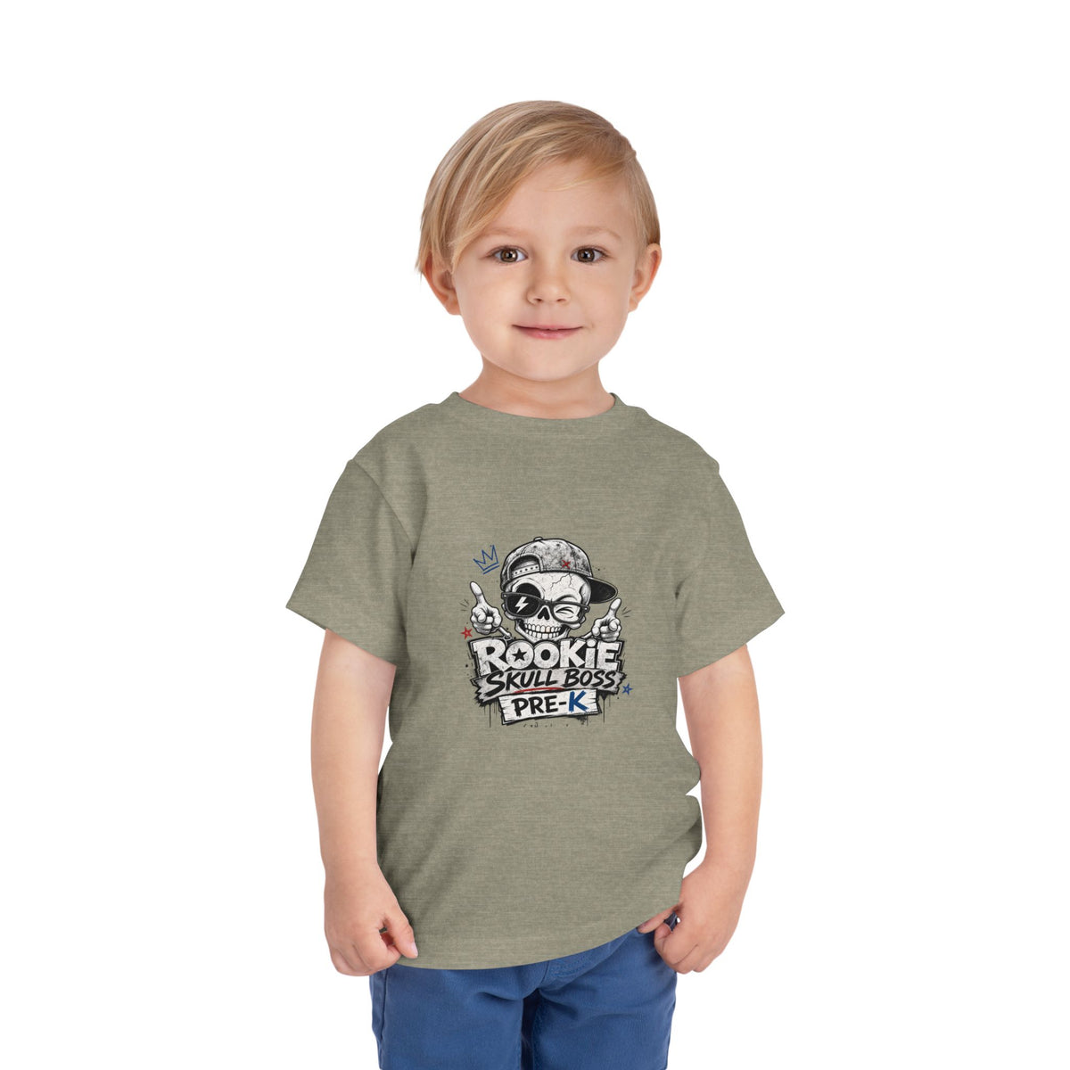 Toddler Tee — "Rookie Skull Boss Pre-K" Graphic Shirt