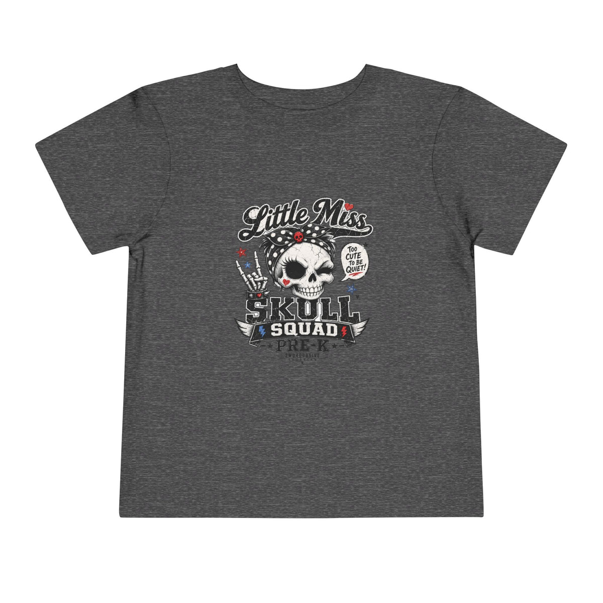 Toddler Tee - "Little Miss Skull Squad Pre-K" Cute Punk Skull Shirt for Preschool Girls