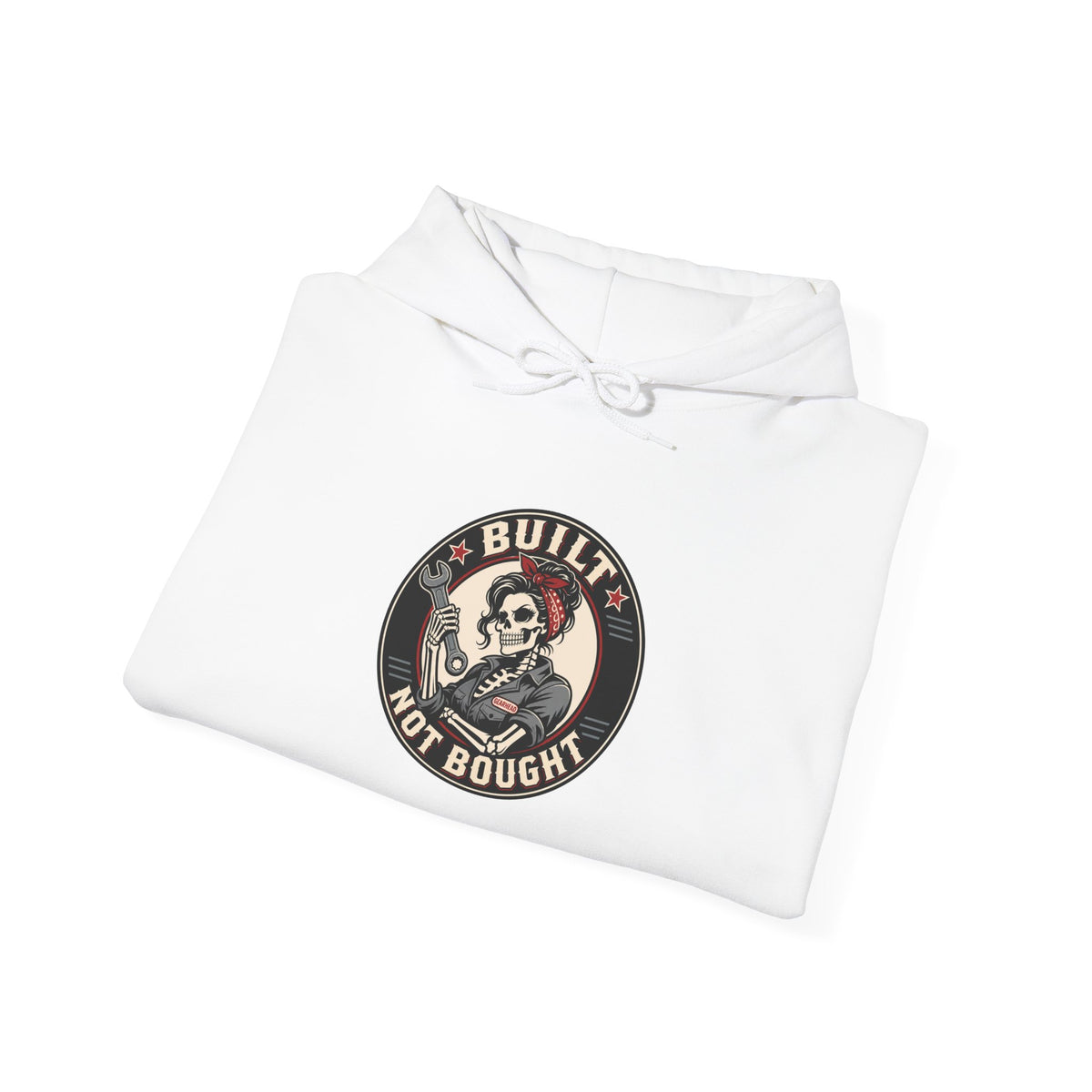 Built Not Bought Hoodie | Skeleton Mechanic Garage Badge