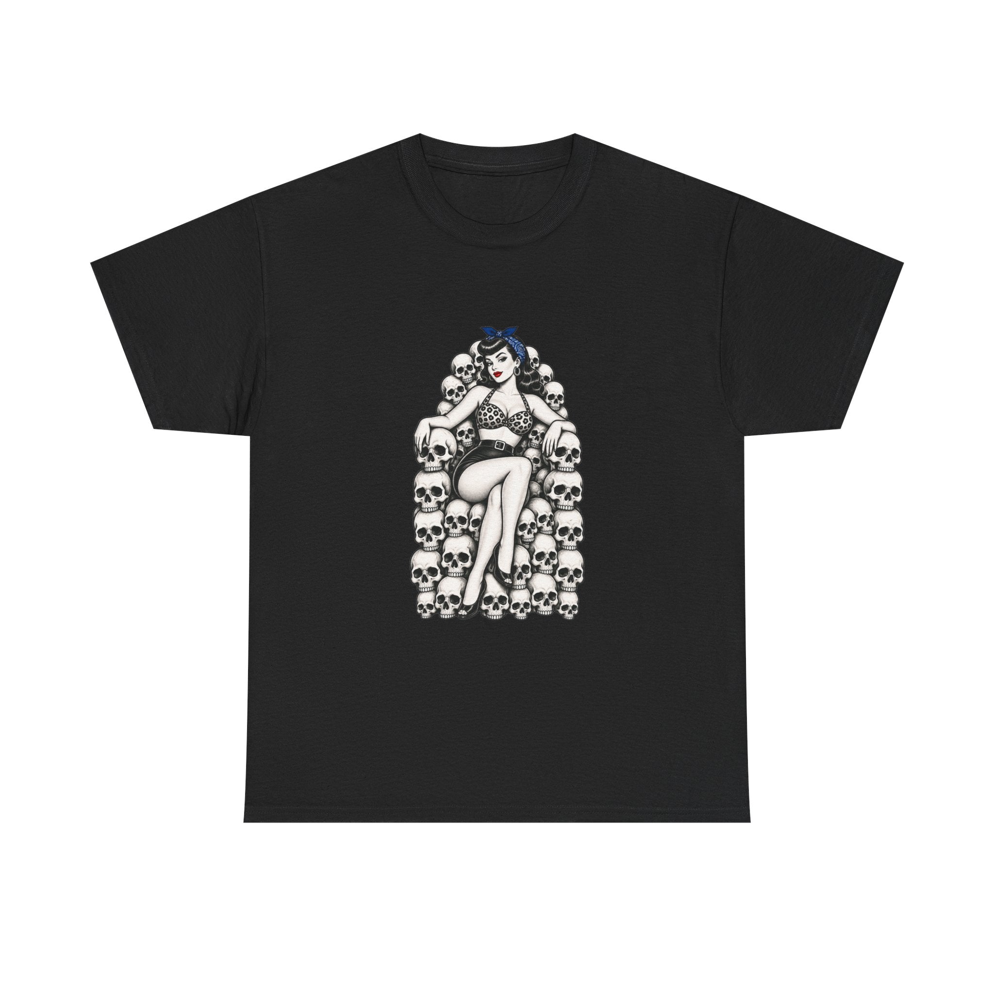 Skull Throne Pin-Up T-Shirt — Retro Goth Rockabilly Tee