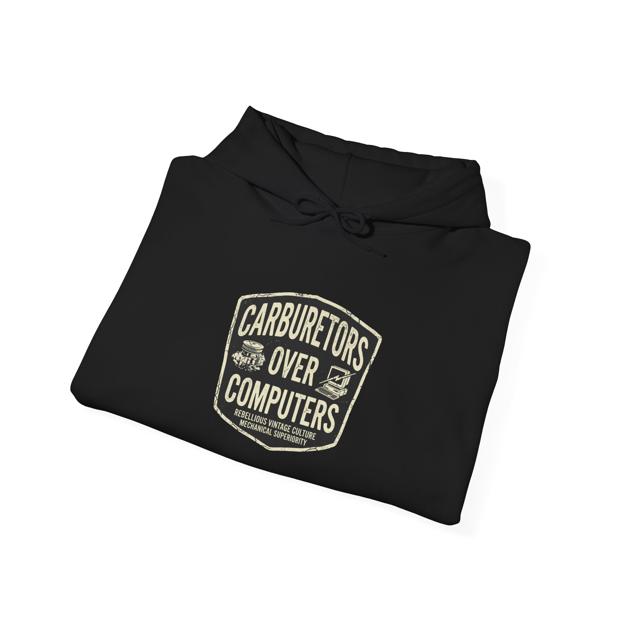 Carburetors Over Computers Hoodie — Vintage Mechanic Engine Enthusiast Pullover