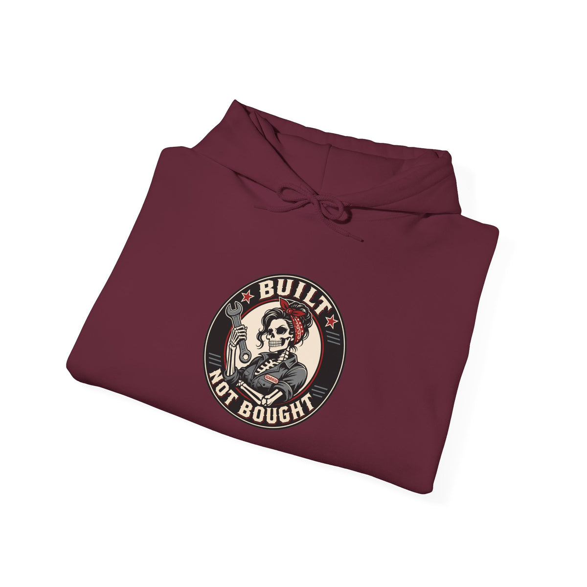 Built Not Bought Hoodie | Skeleton Mechanic Garage Badge
