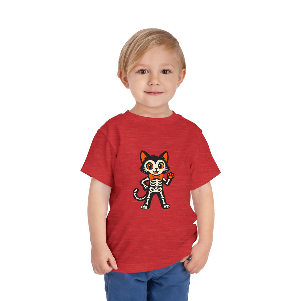 Toddler Tee — Cute Cat Skeleton Halloween Shirt