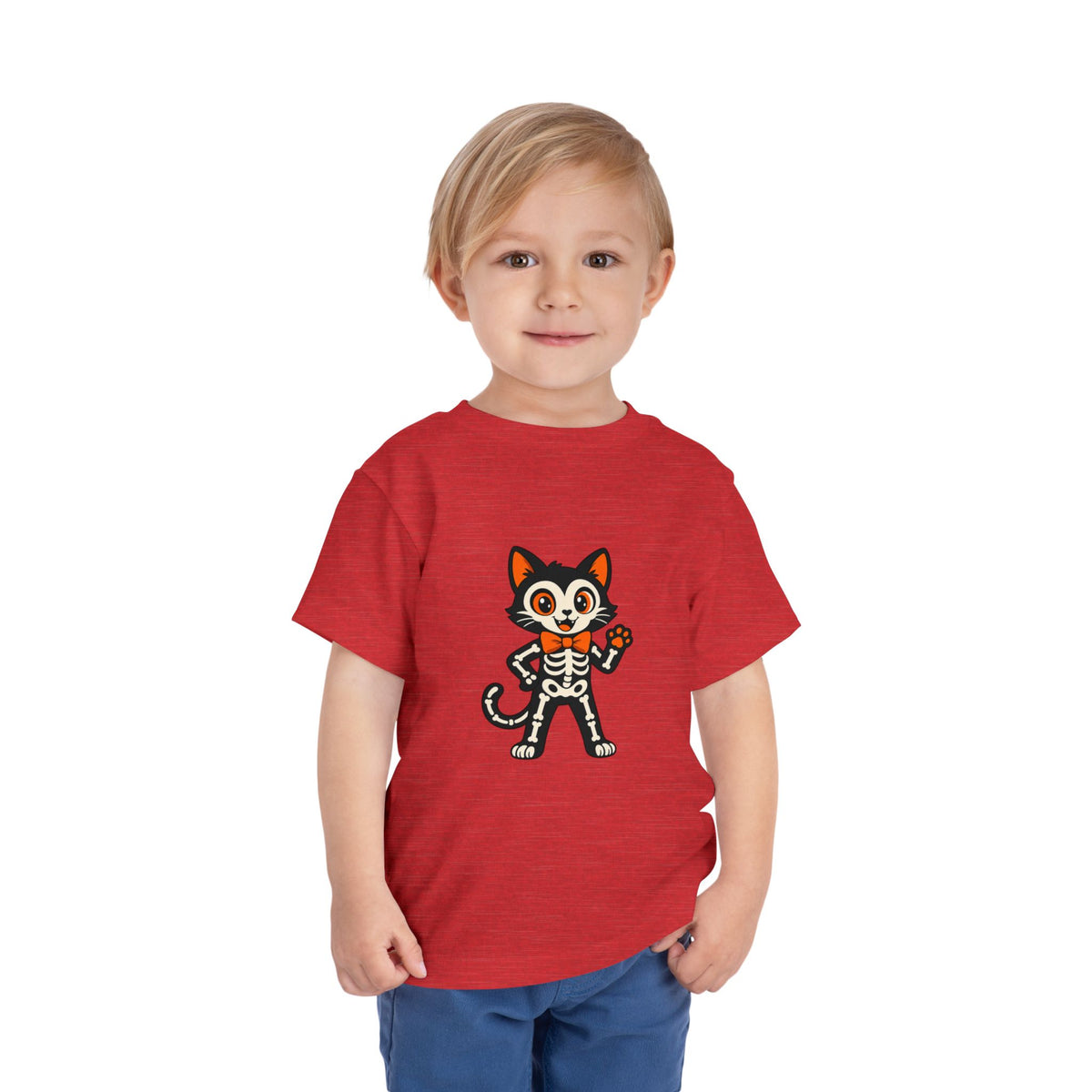 Toddler Tee — Cute Cat Skeleton Halloween Shirt