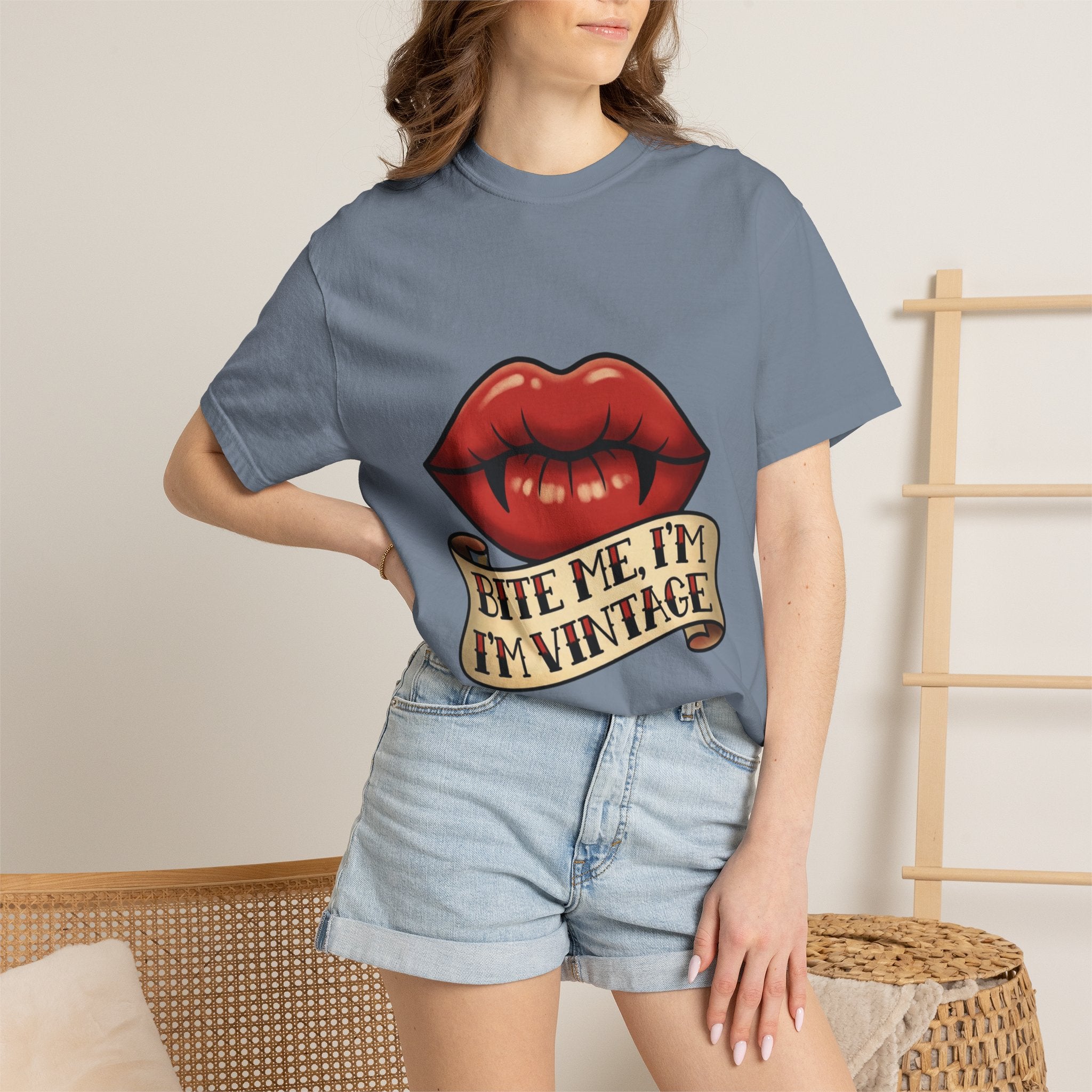 Vintage Tattoo Lips T-Shirt — "Bite Me, I'm Vintage" Graphic Tee