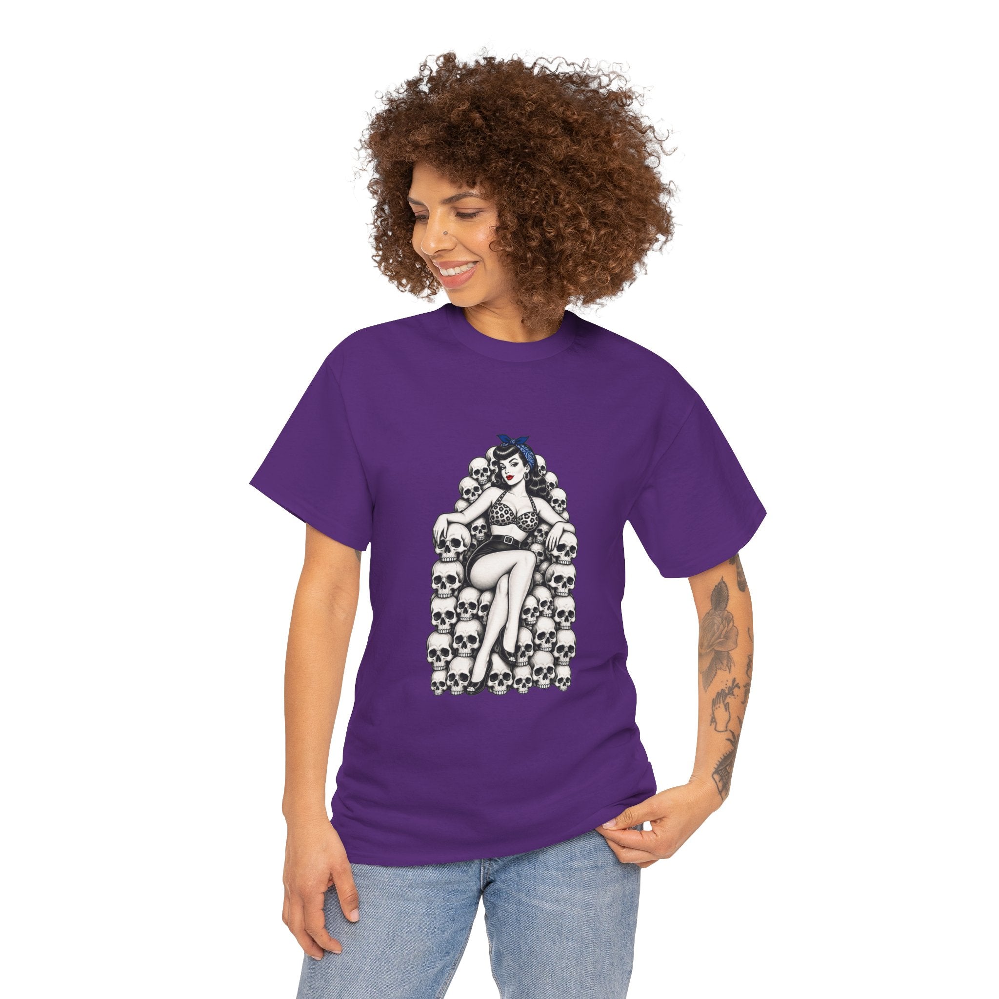Skull Throne Pin-Up T-Shirt — Retro Goth Rockabilly Tee