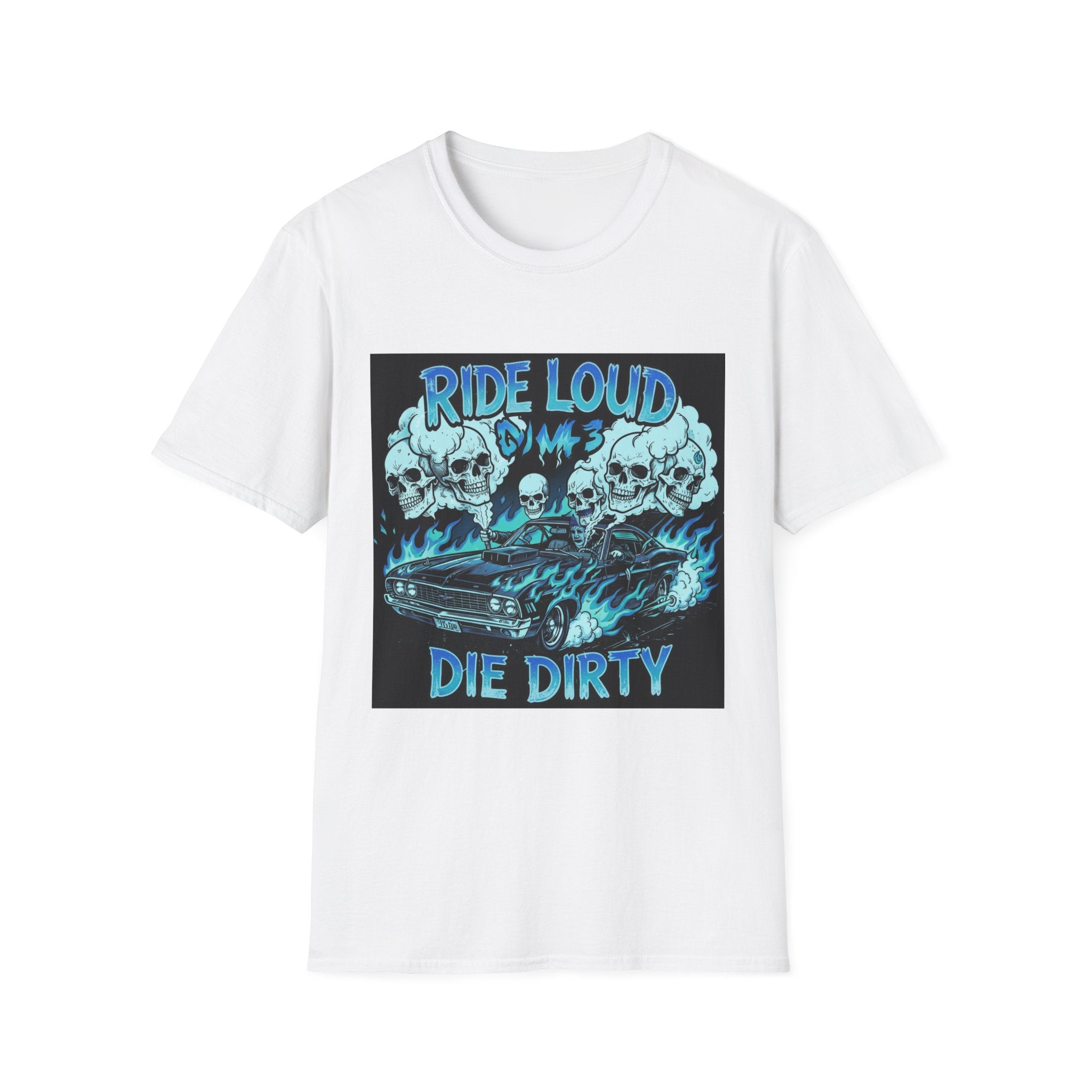 Ride Loud Die Dirty Motorcycle T-Shirt — Skull & Flames Biker Tee