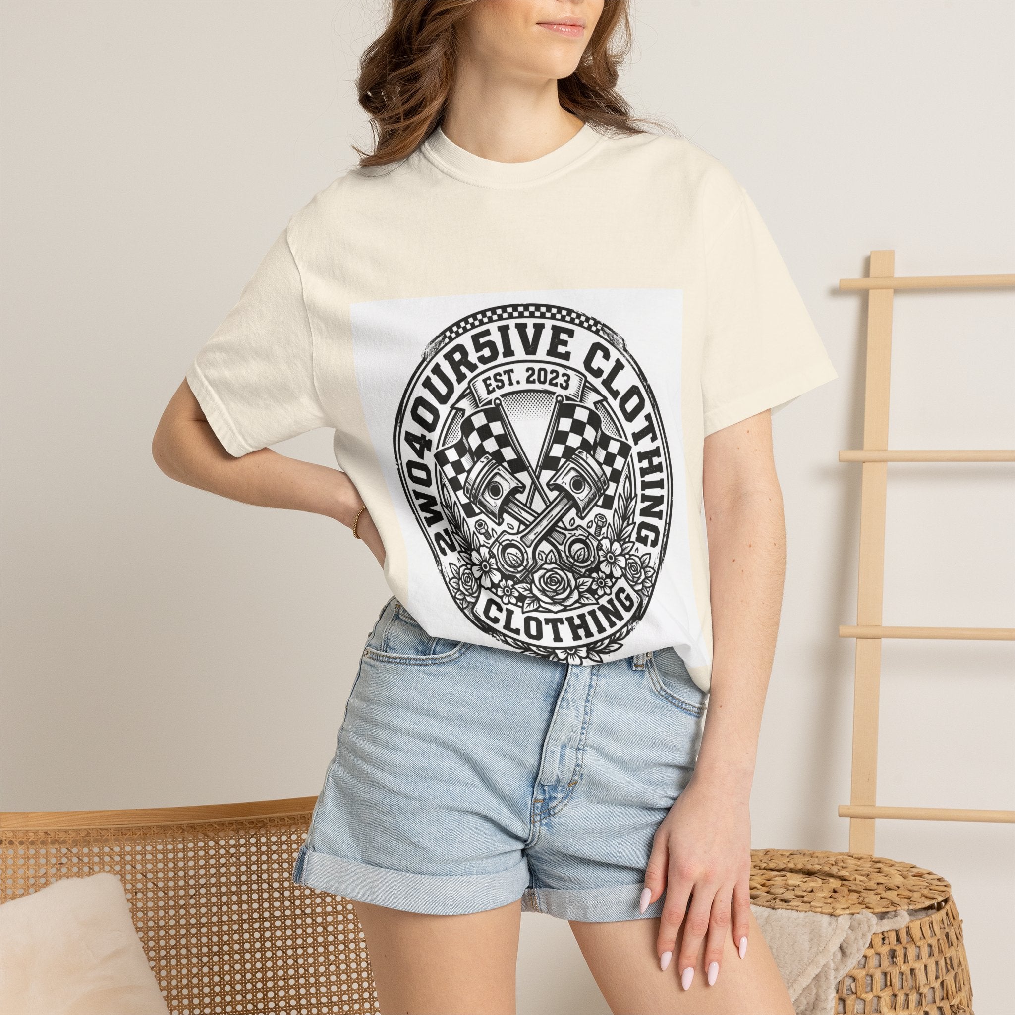 Vintage Racing Crest T-Shirt — '2W04OURSIVE CLOTHING' Graphic Tee