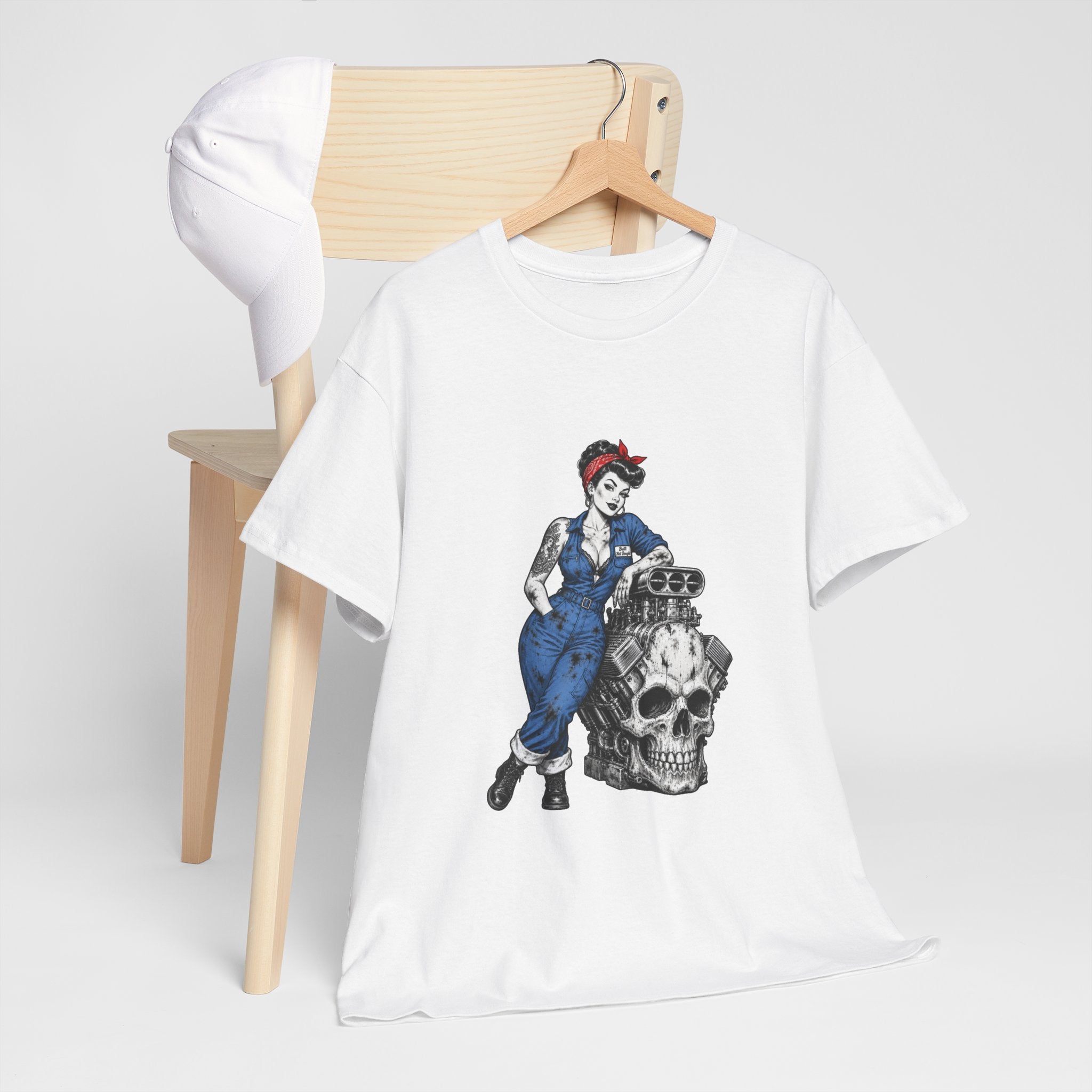 Rosie the Riveter Skull Tee — Feminist Retro Workwear Graphic T-Shirt